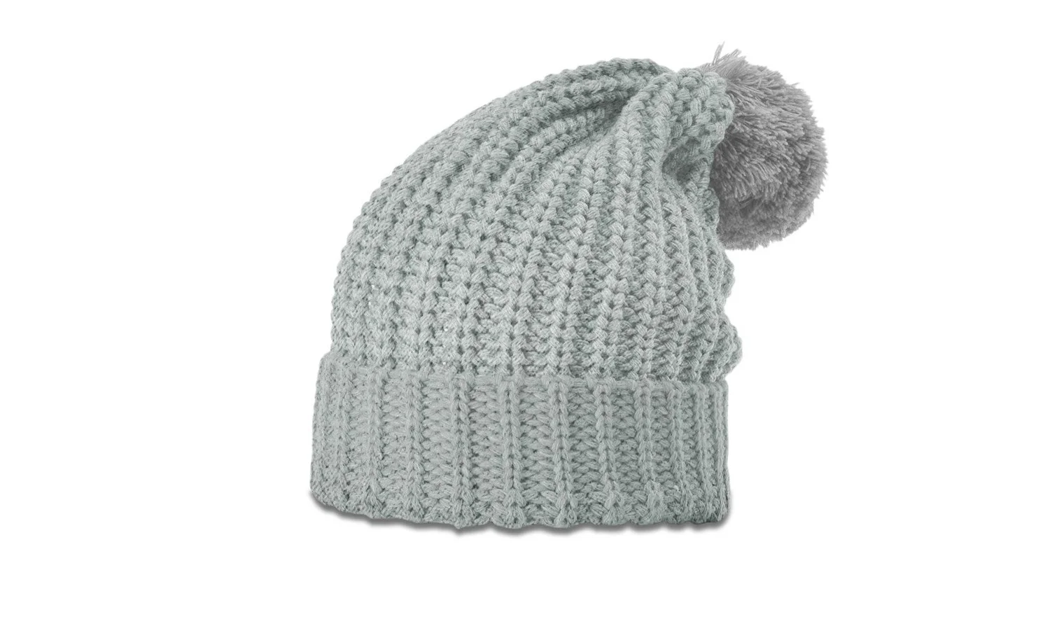 Heather Grey Cable Pom Pom Beanie