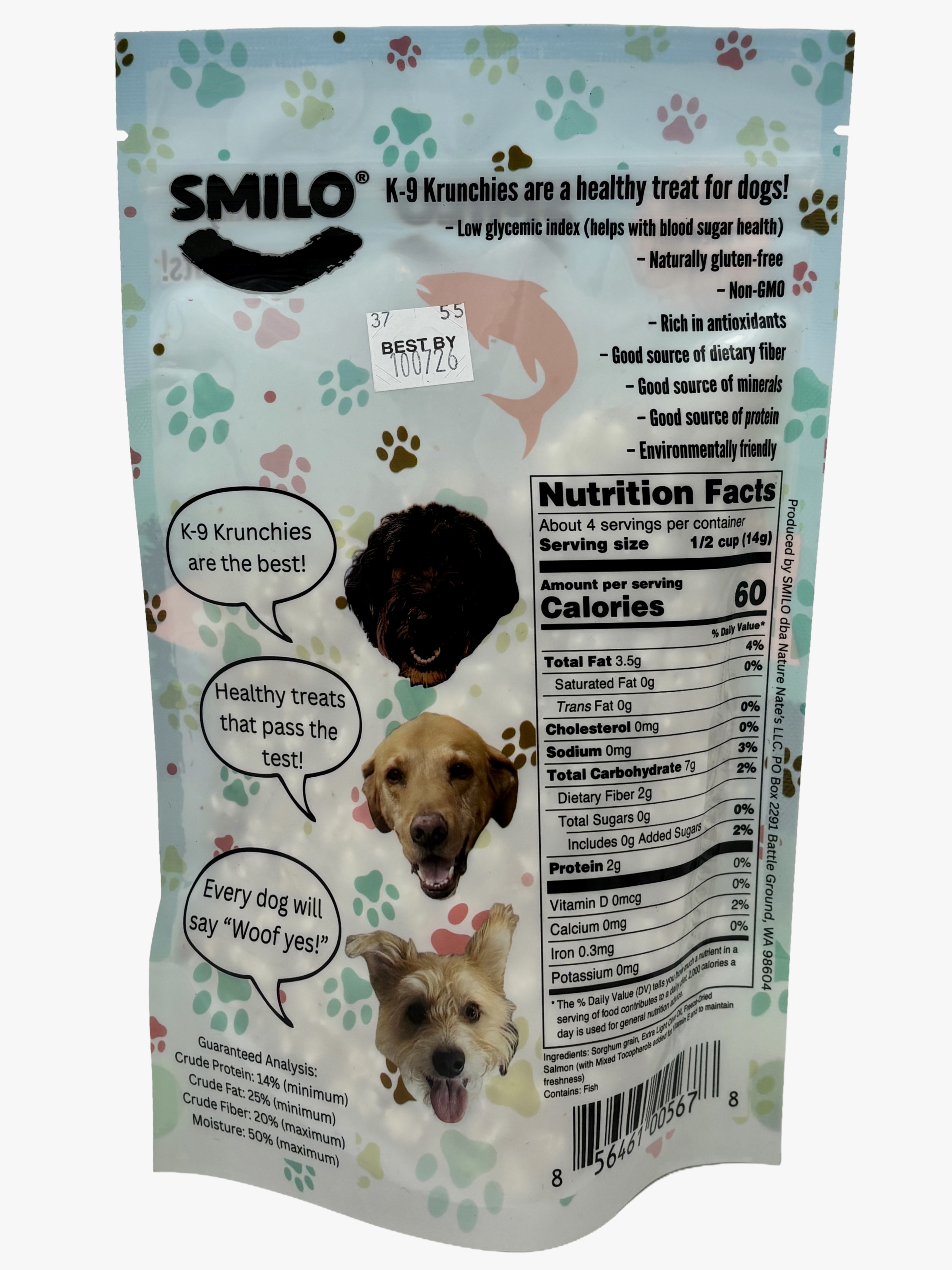 K-9 Krunchies Salmon & Olive Oil Popped Sorghum Dog Treats 2 oz (Single Bag) image 2