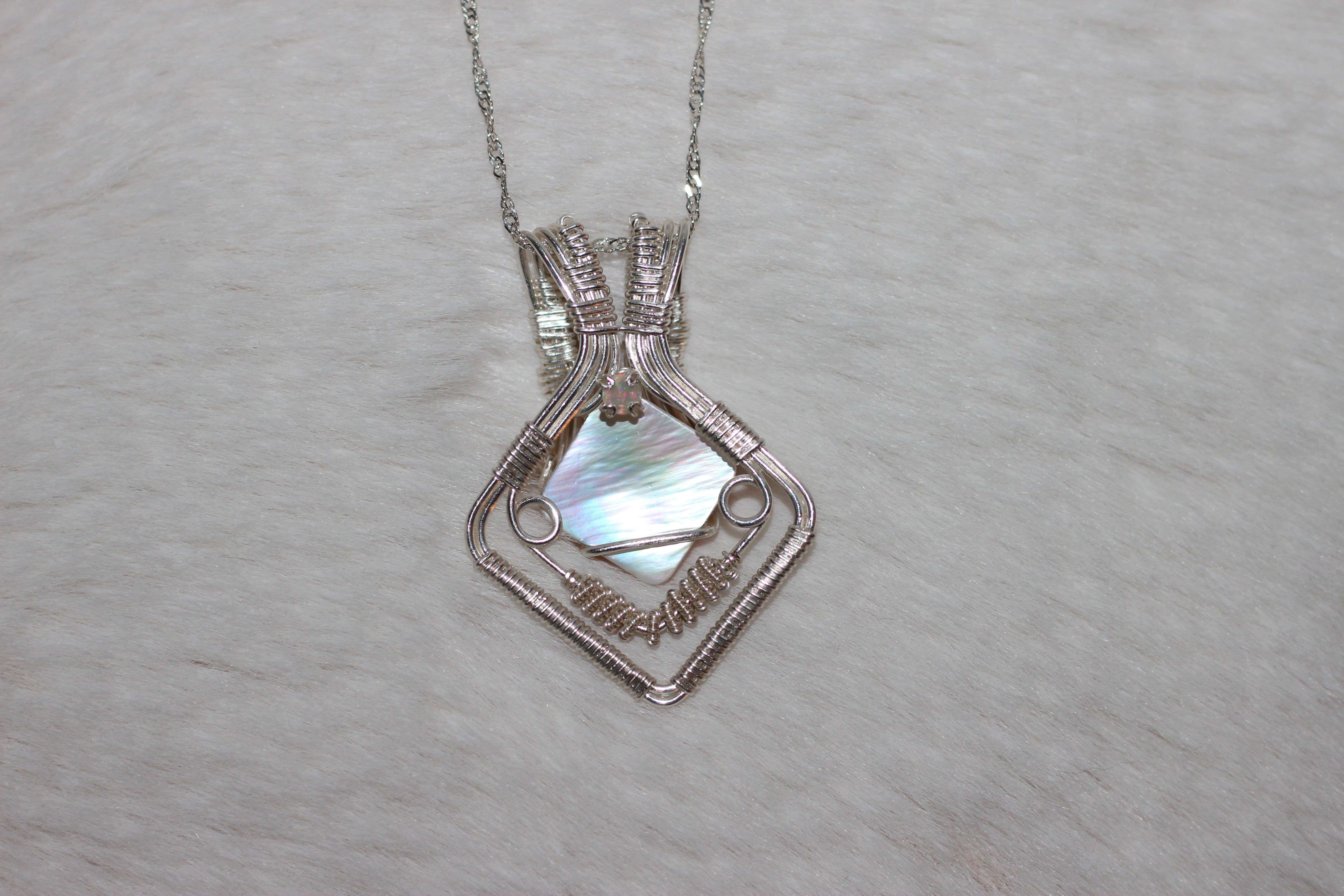 Mother of Pearl Opal Necklace Silver Filled