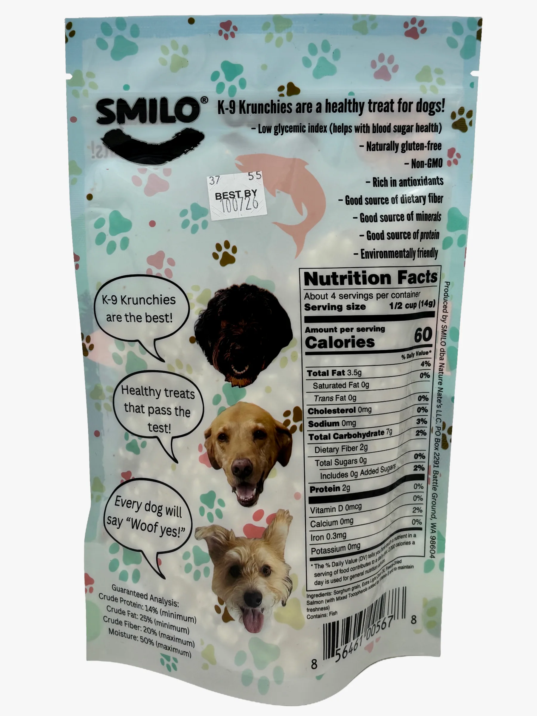 K-9 Krunchies Salmon & Olive Oil Popped Sorghum Dog Treats 2 oz (Single Bag) image 2