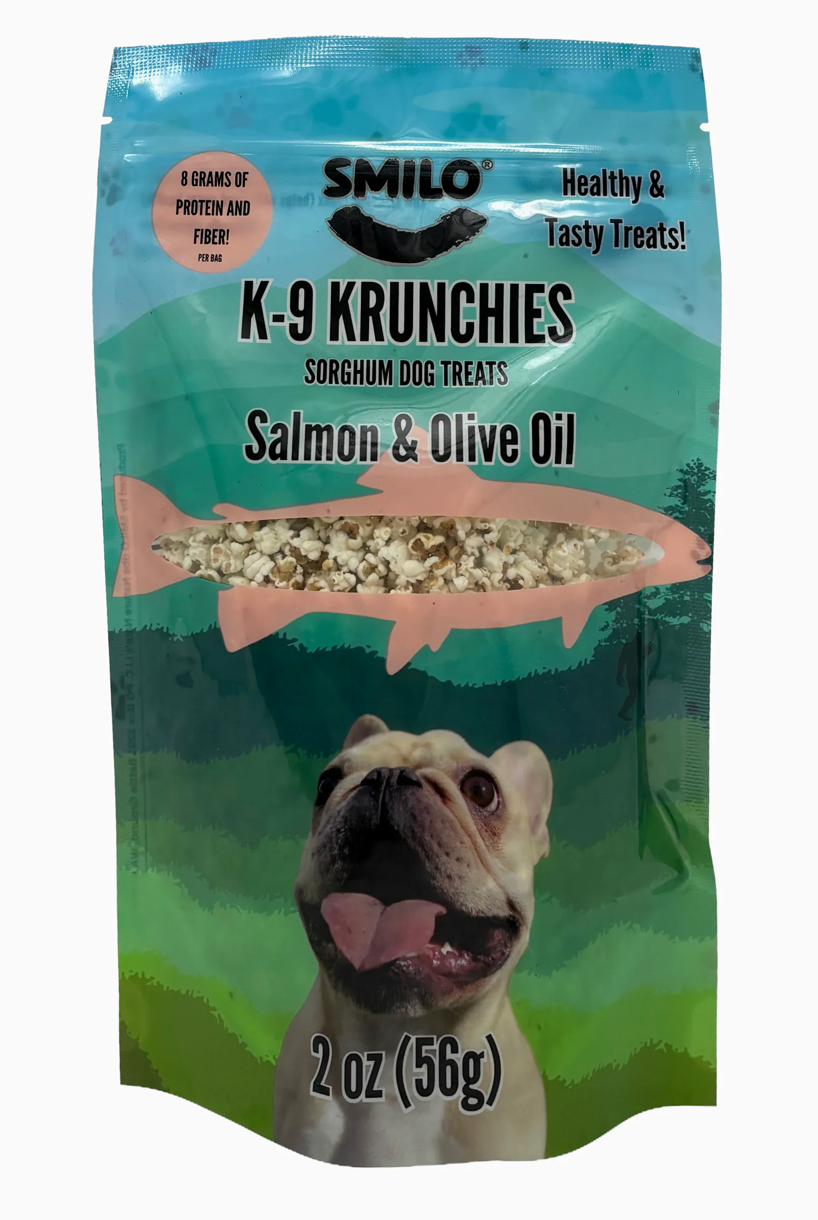 K-9 Krunchies Salmon & Olive Oil Popped Sorghum Dog Treats 2 oz (Single Bag) image 1