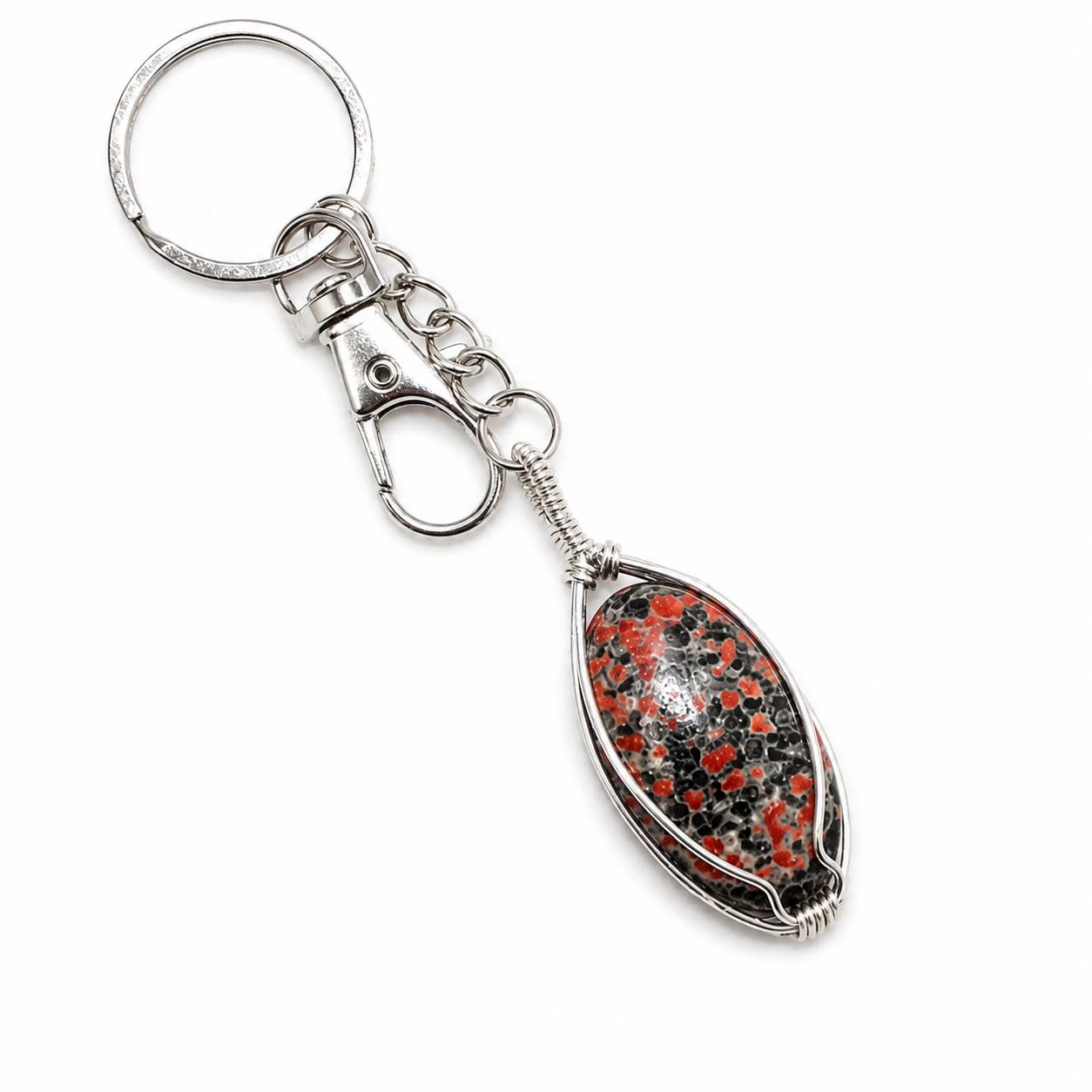 Flower Obsidian Key-chain Silver Filled image 1