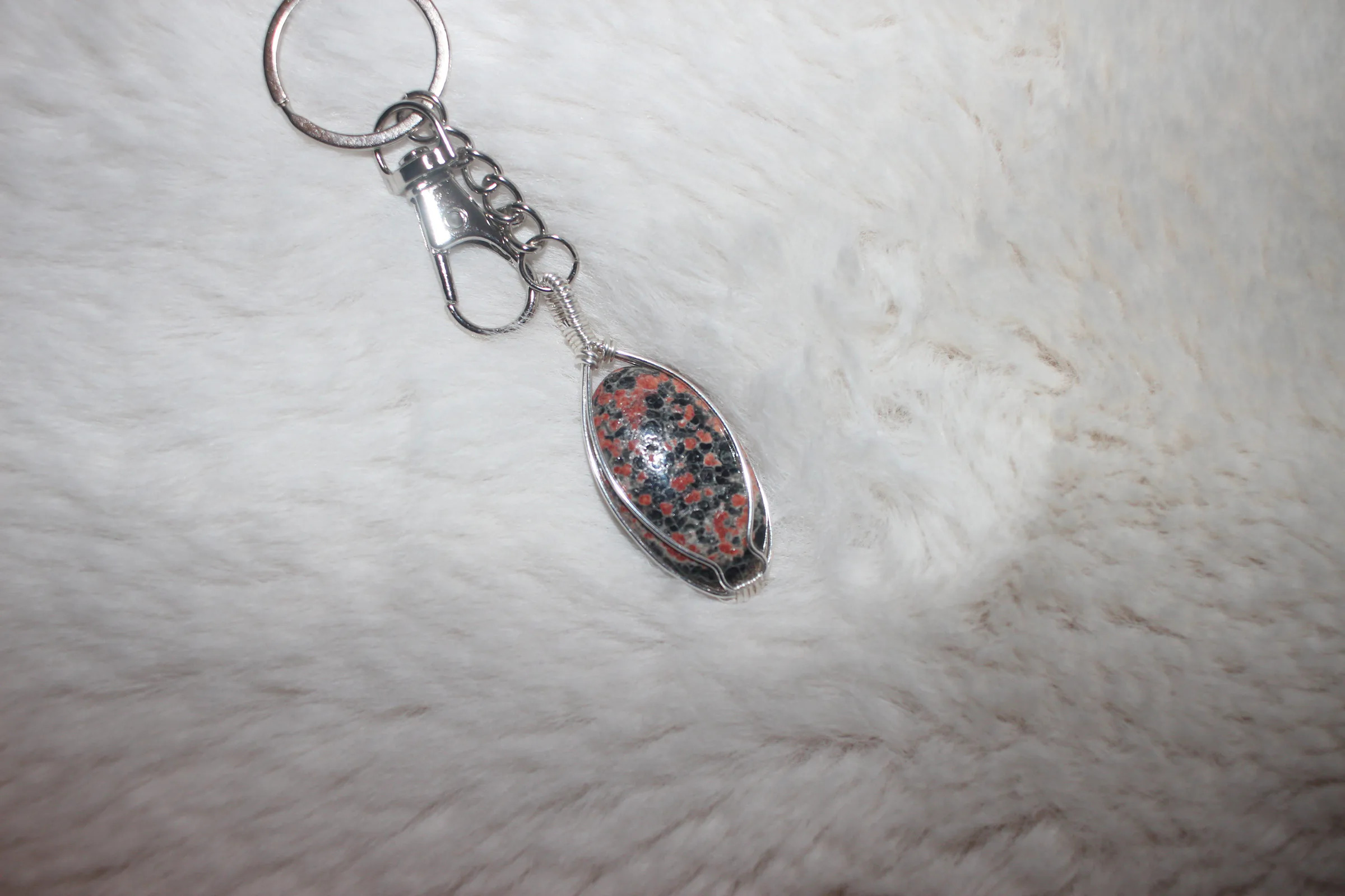 Flower Obsidian Key-chain Silver Filled image 2