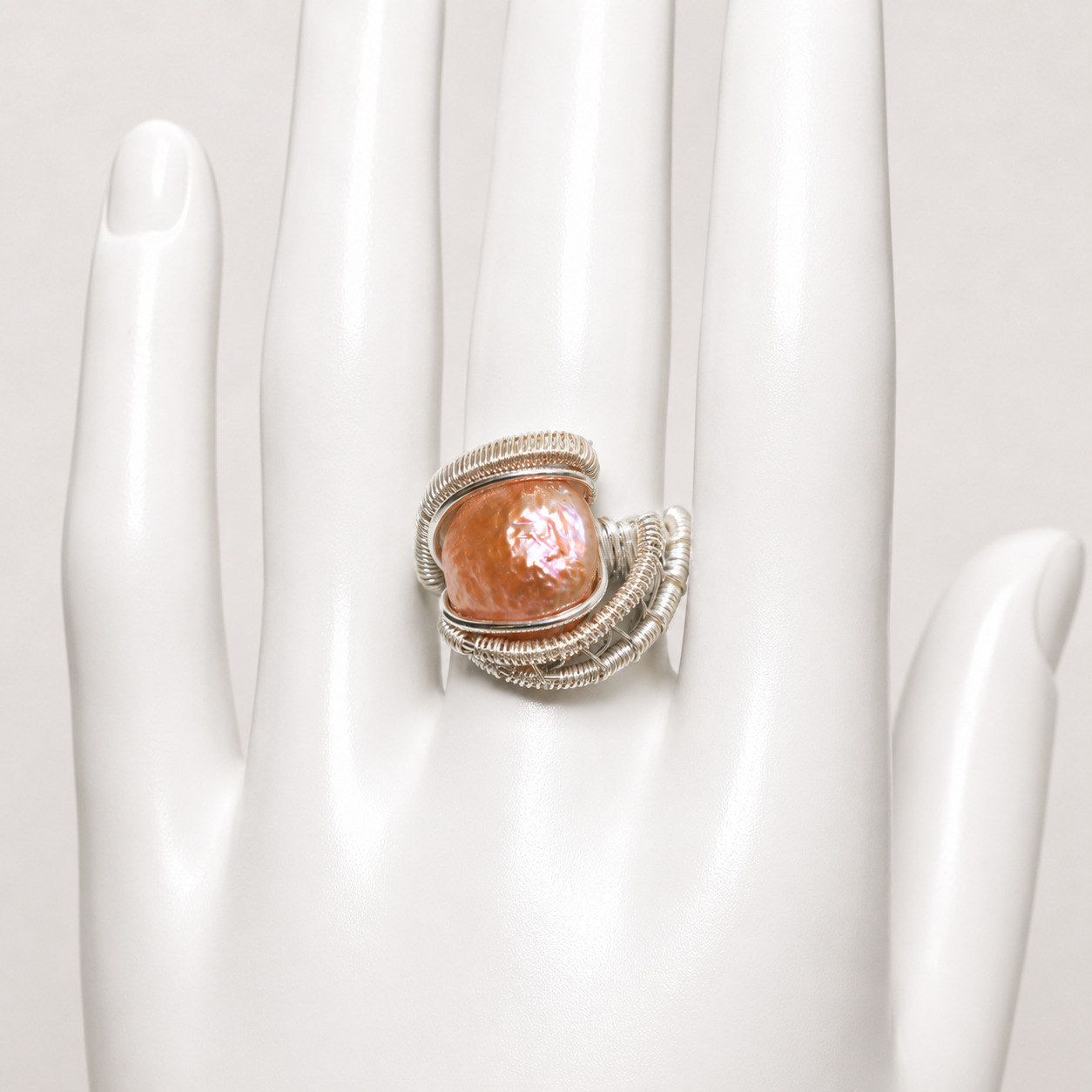 Pink Pearl Ring Silver Filled image 1
