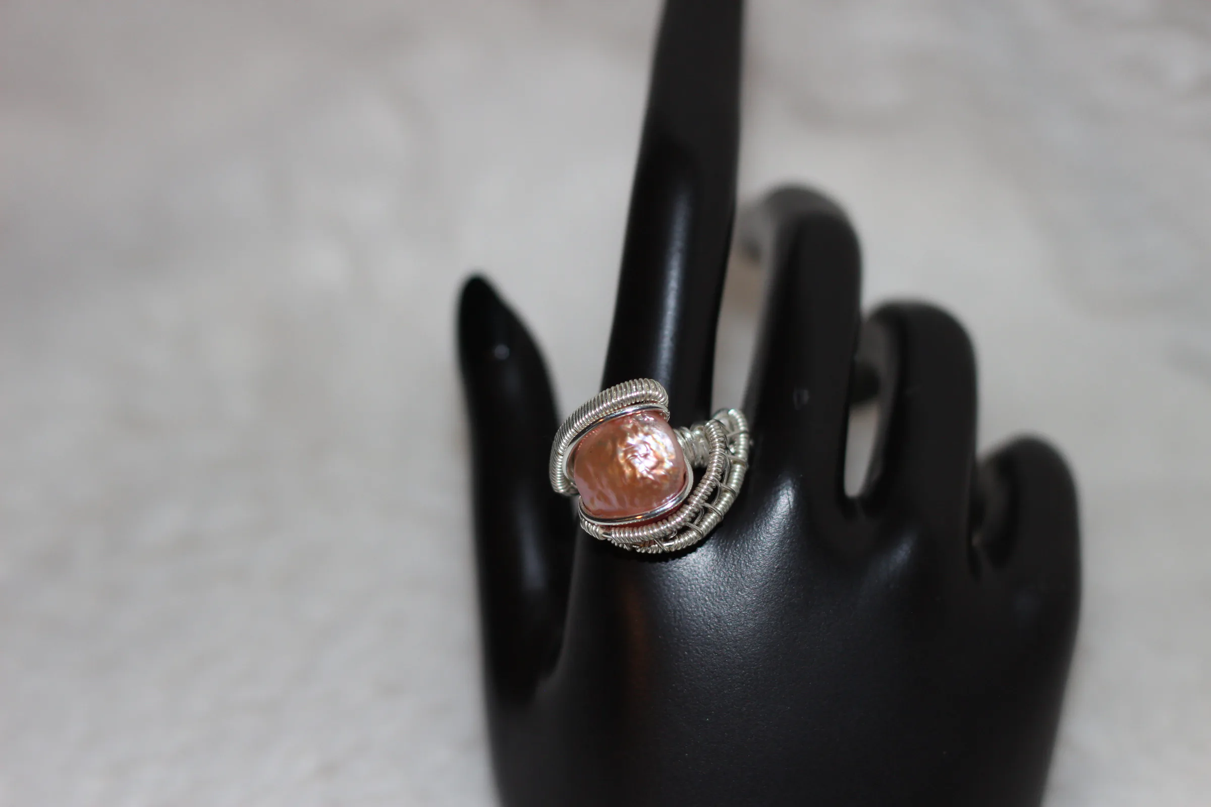 Pink Pearl Ring Silver Filled image 2