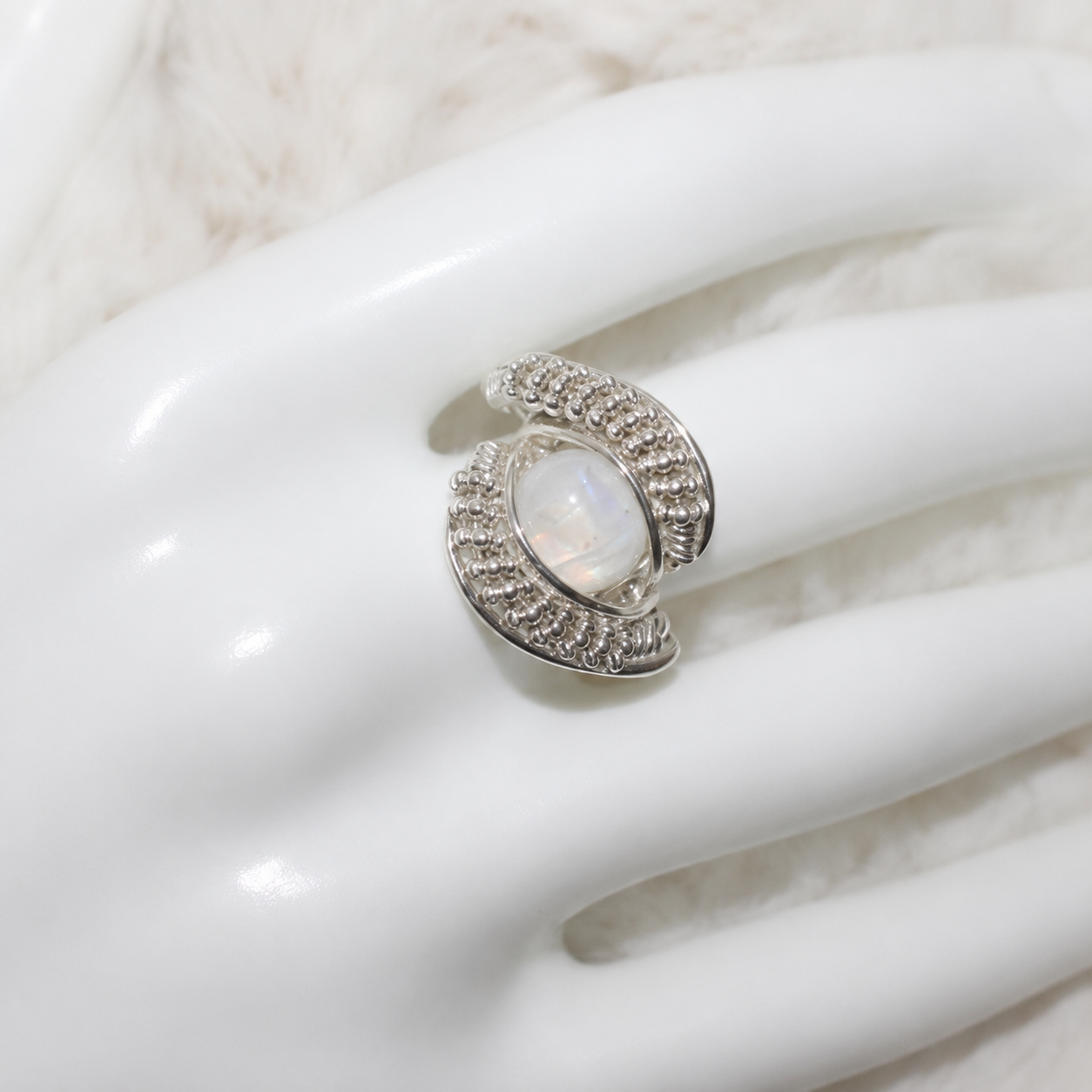 Rainbow Moonstone Ring Argentium Sterling Silver image 1