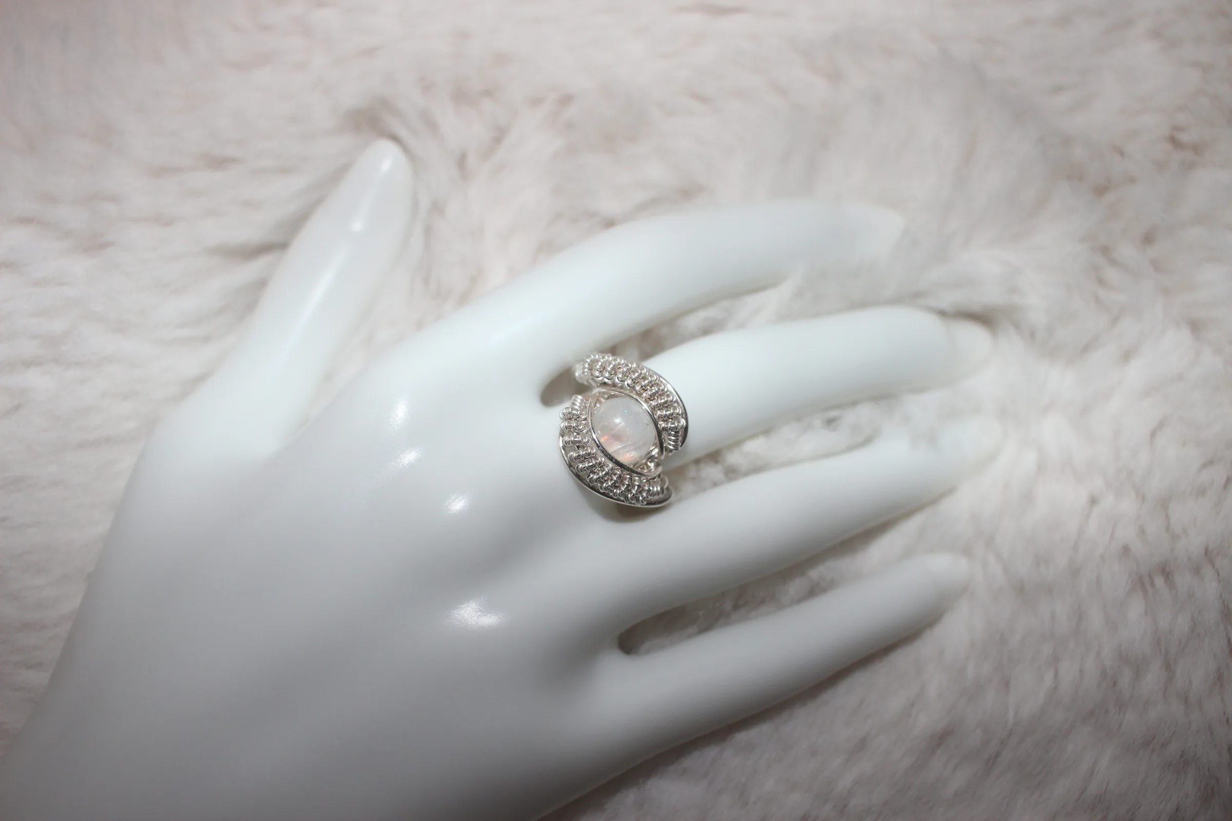 Rainbow Moonstone Ring Argentium Sterling Silver image 2