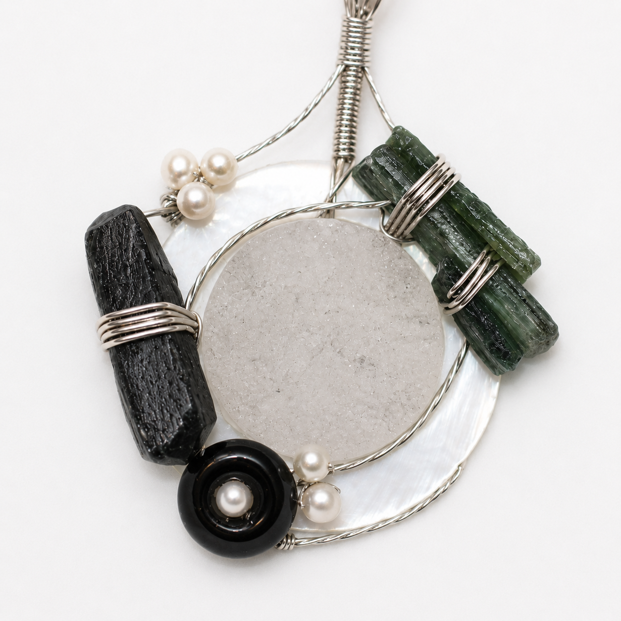 Green Kyanite MOP Quartz Necklace Sterling Silver image 1