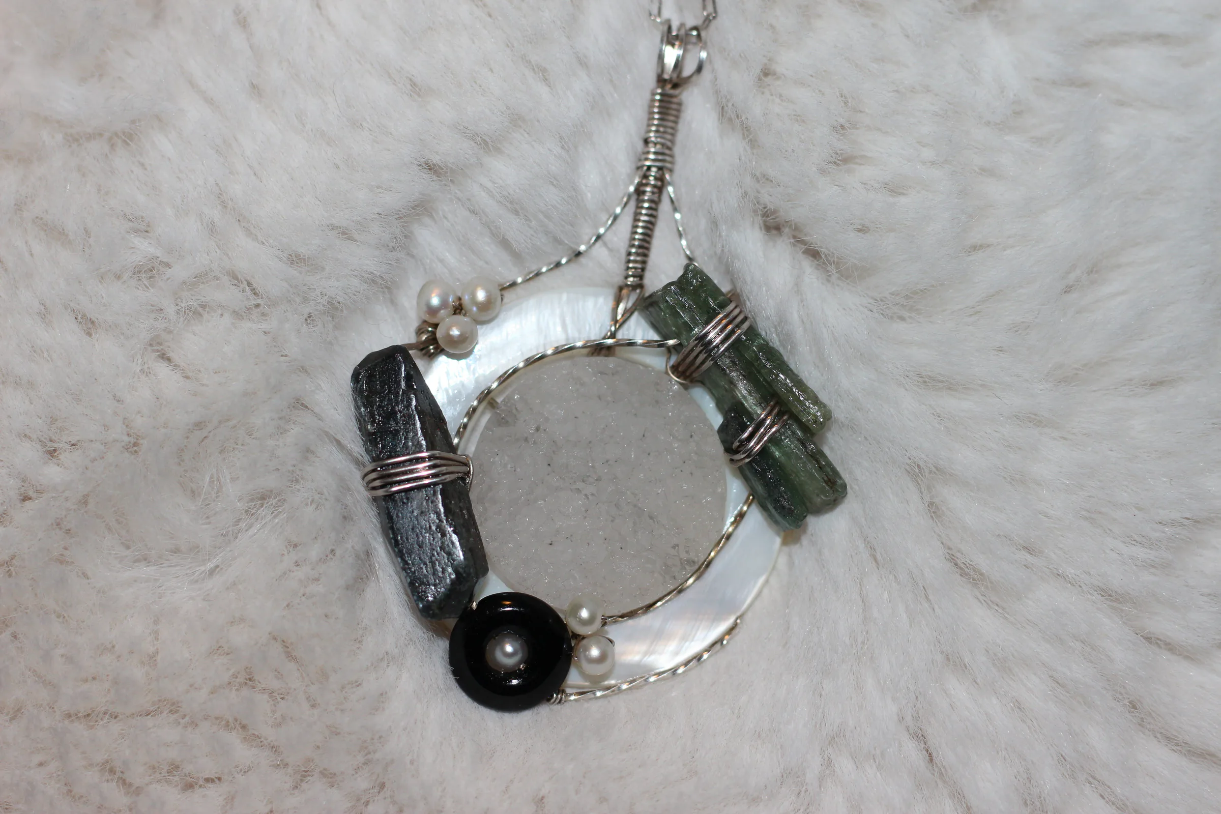 Green Kyanite MOP Quartz Necklace Sterling Silver image 2