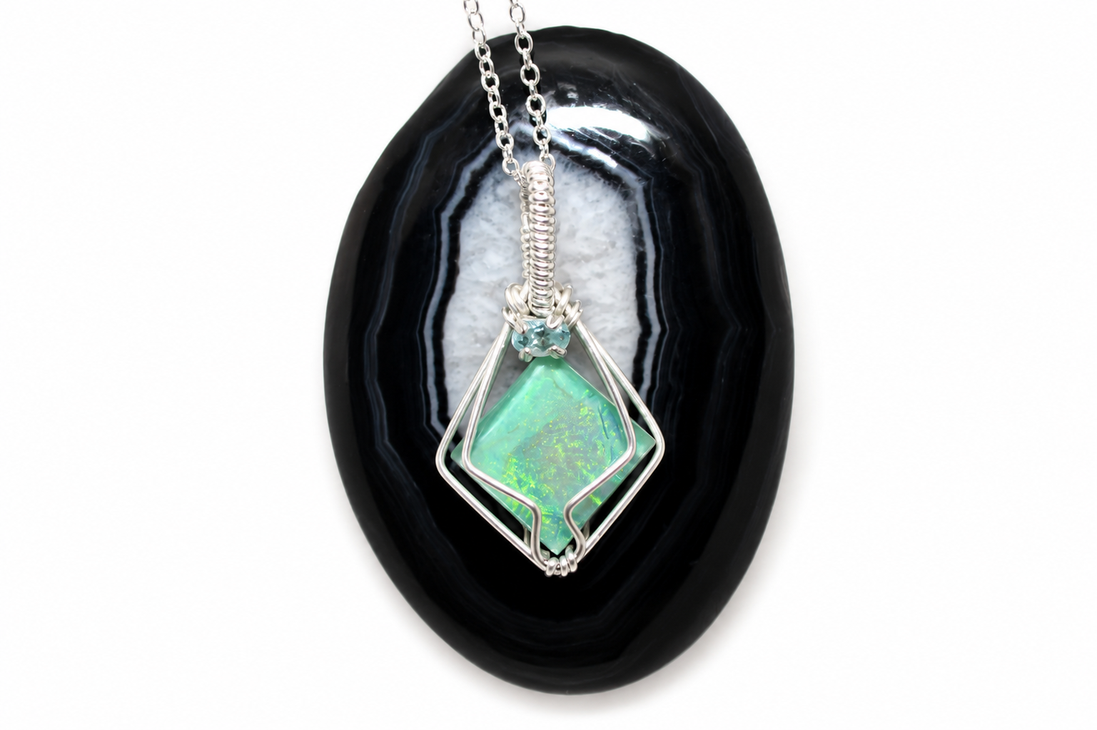 Monarch Opal Aquamarine Necklace Argentium Sterling Silver image 1