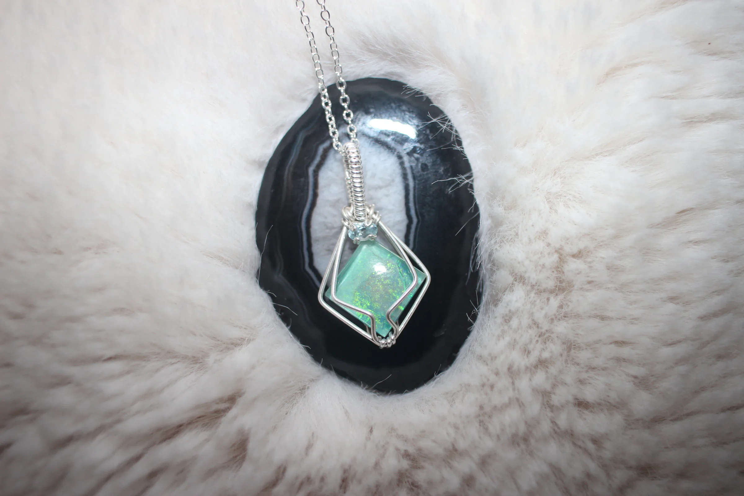 Monarch Opal Aquamarine Necklace Argentium Sterling Silver image 2