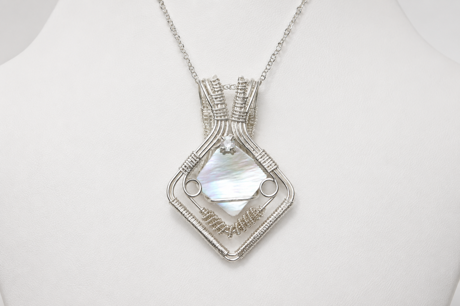 Mother of Pearl Opal Necklace Silver Filled image 1