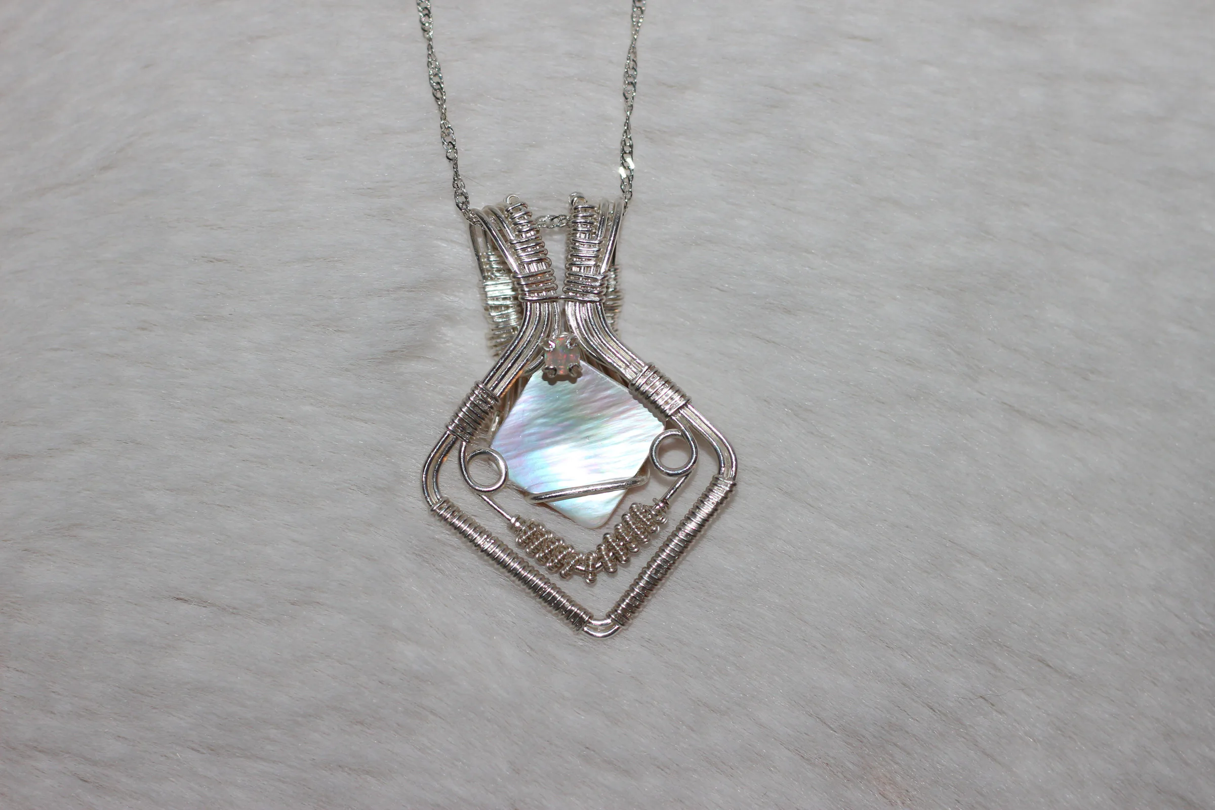 Mother of Pearl Opal Necklace Silver Filled image 2