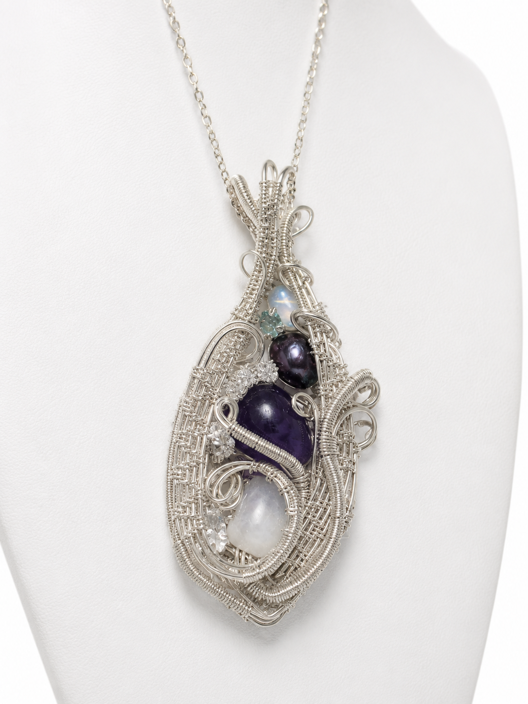 Amethyst Moonstone Pearl Necklace Argentium Sterling Silver image 1