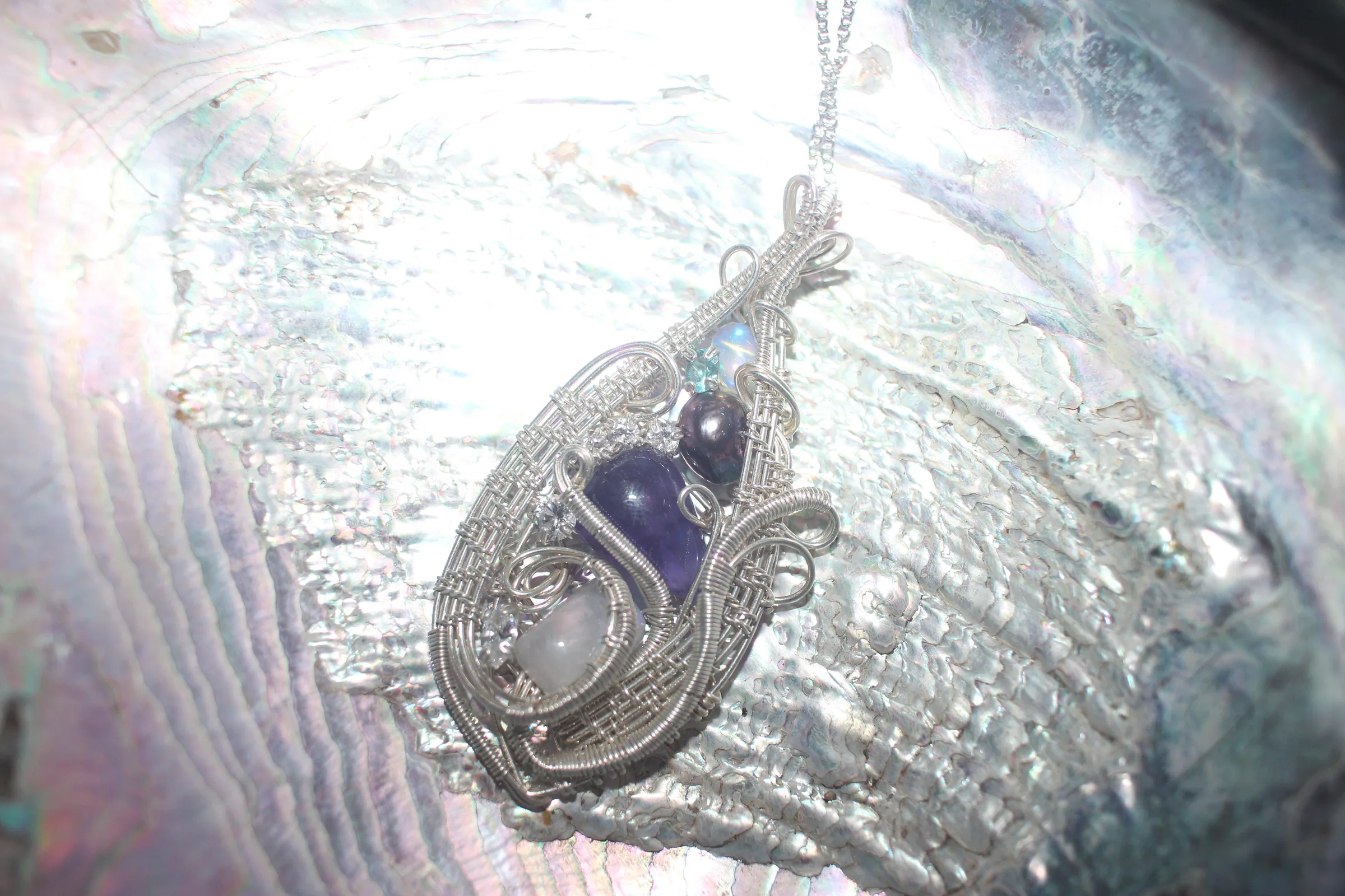 Amethyst Moonstone Pearl Necklace Argentium Sterling Silver image 2