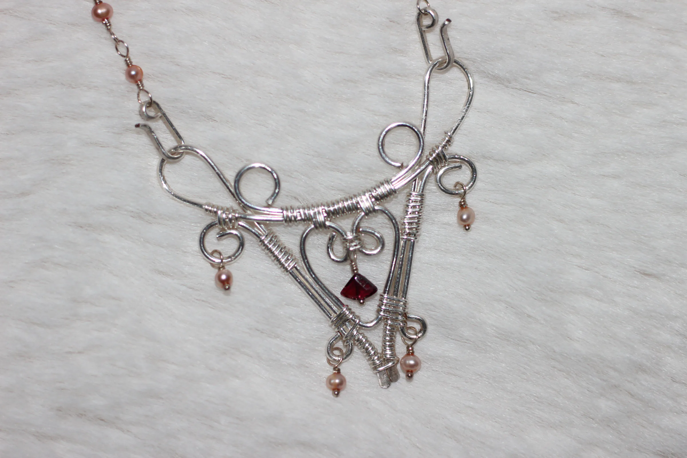 Heart Pearl Necklace Silver Filled