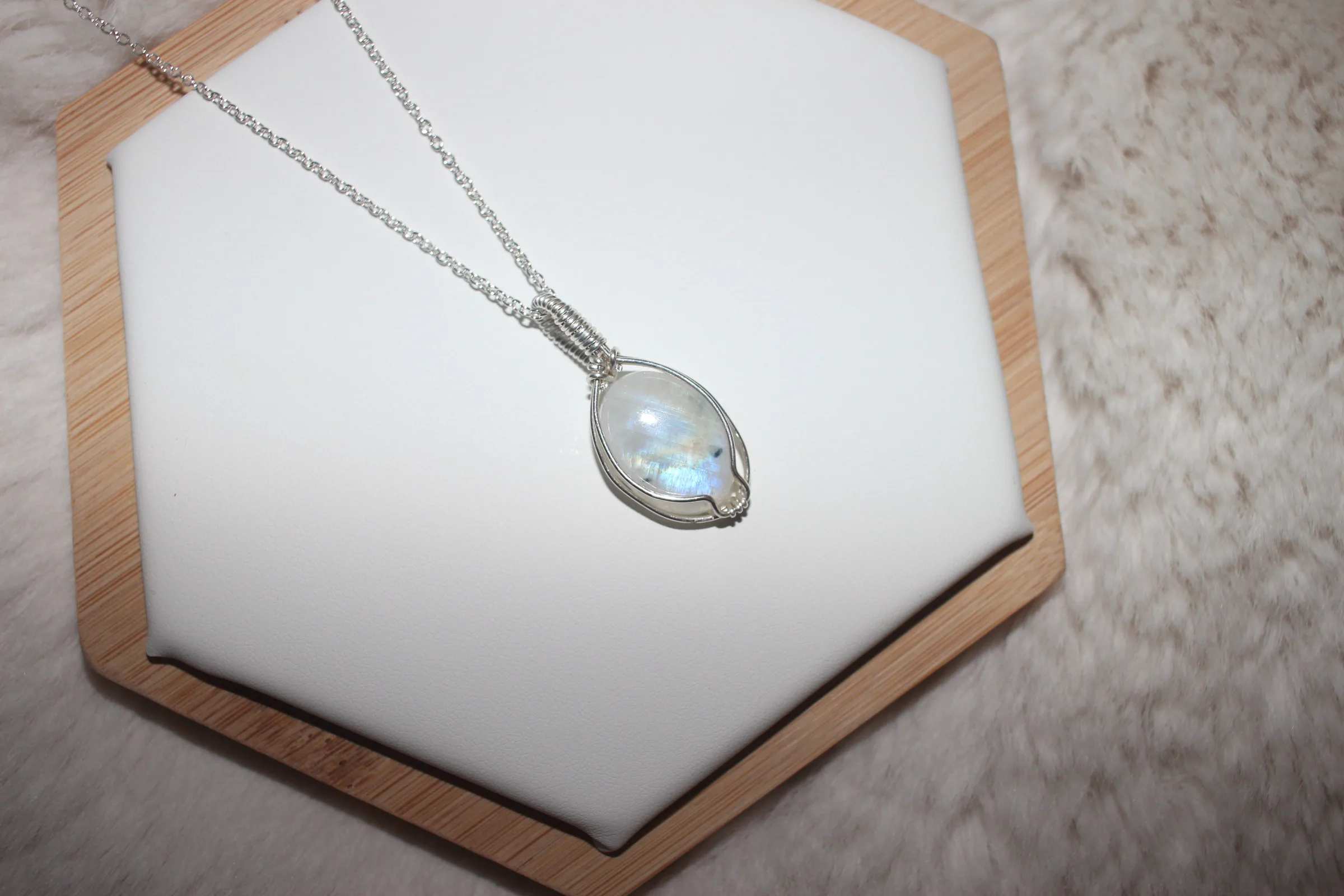 Rainbow Moonstone Necklace Argentium Sterling Silver image 1