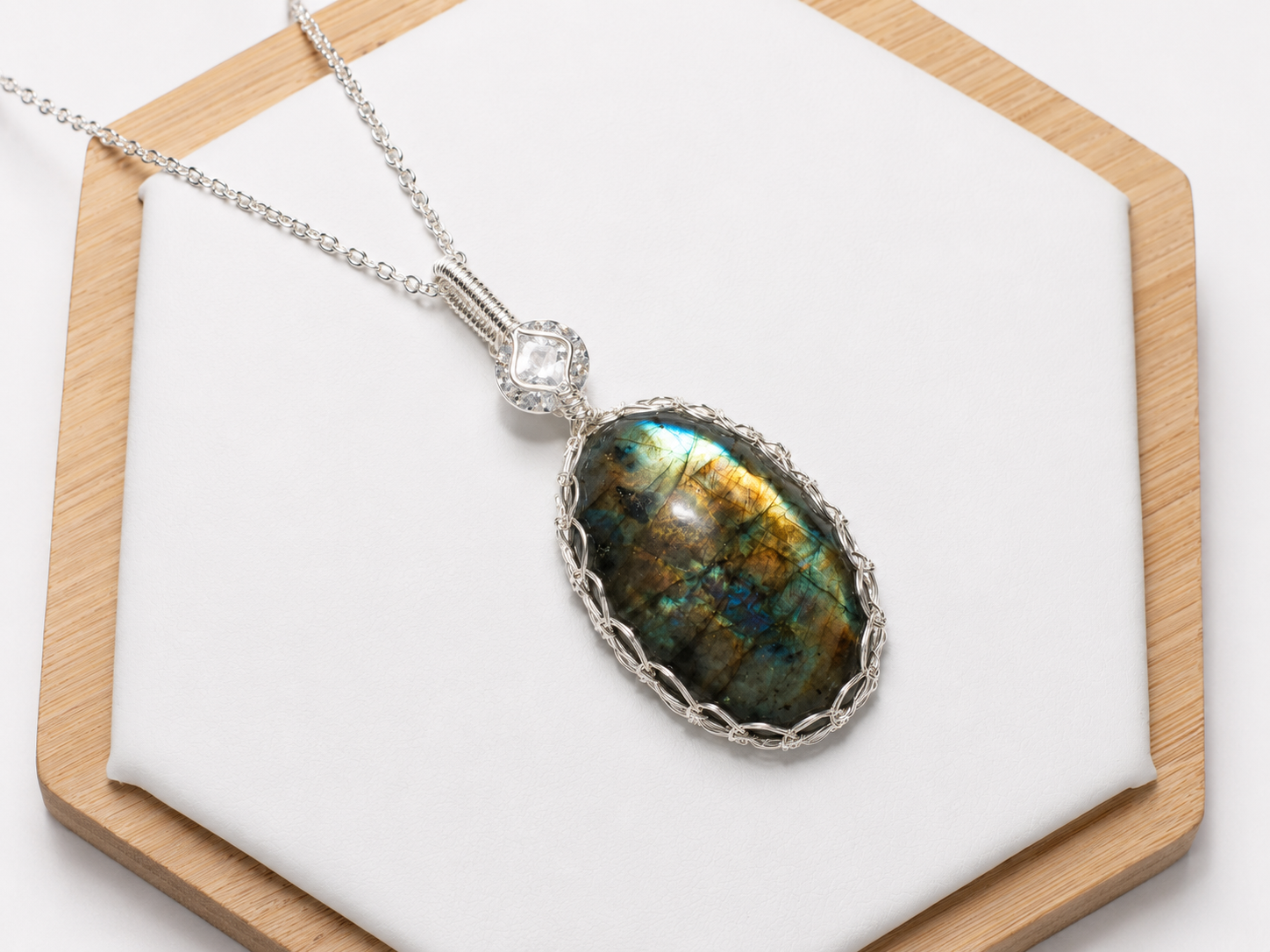 Labradorite Cubic Zirconia Necklace Silver Filled image 1