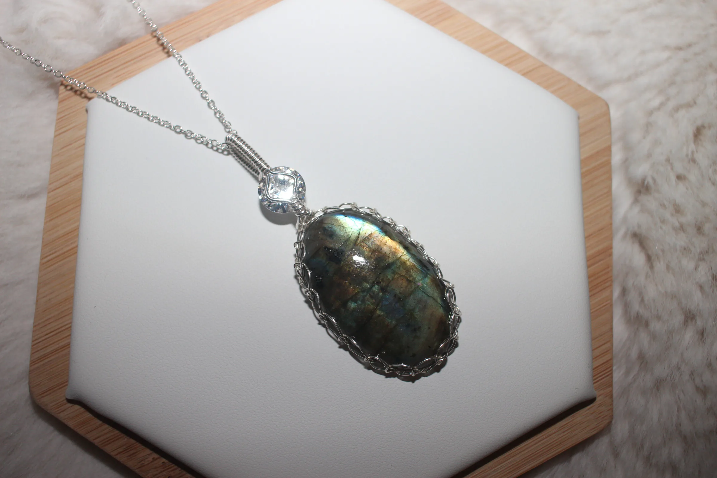 Labradorite Cubic Zirconia Necklace Silver Filled image 2