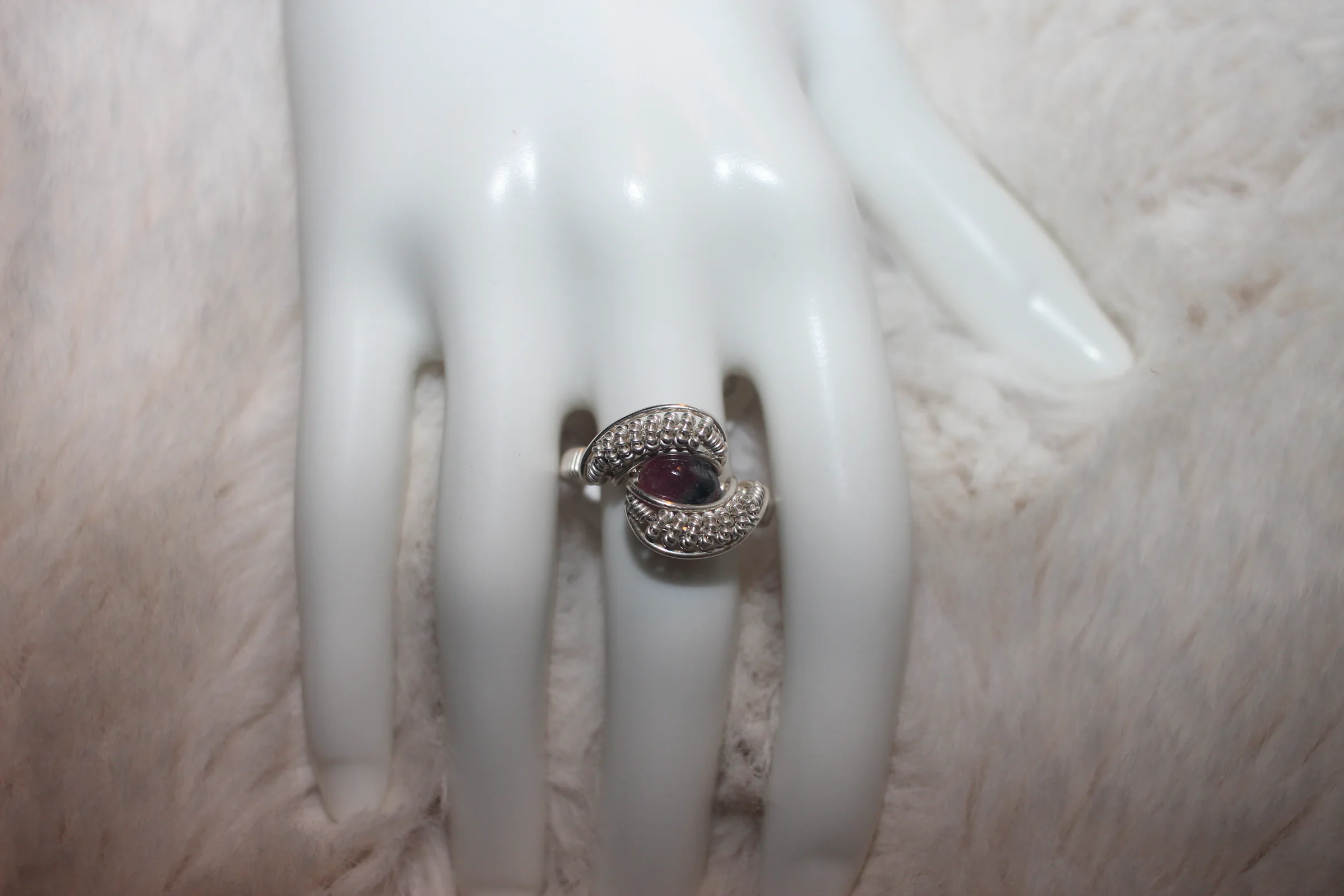 Pink & Green Tourmaline Ring Argentium Sterling Silver