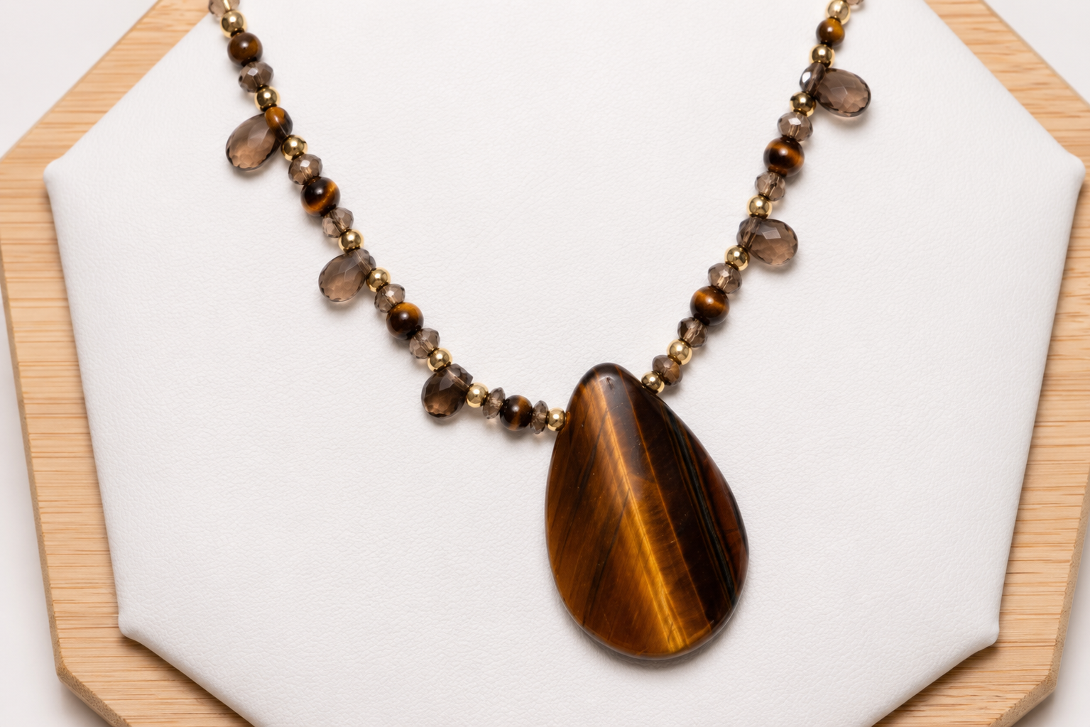 Tigers Eye Smokey Quartz Necklace Gold Filled image 1
