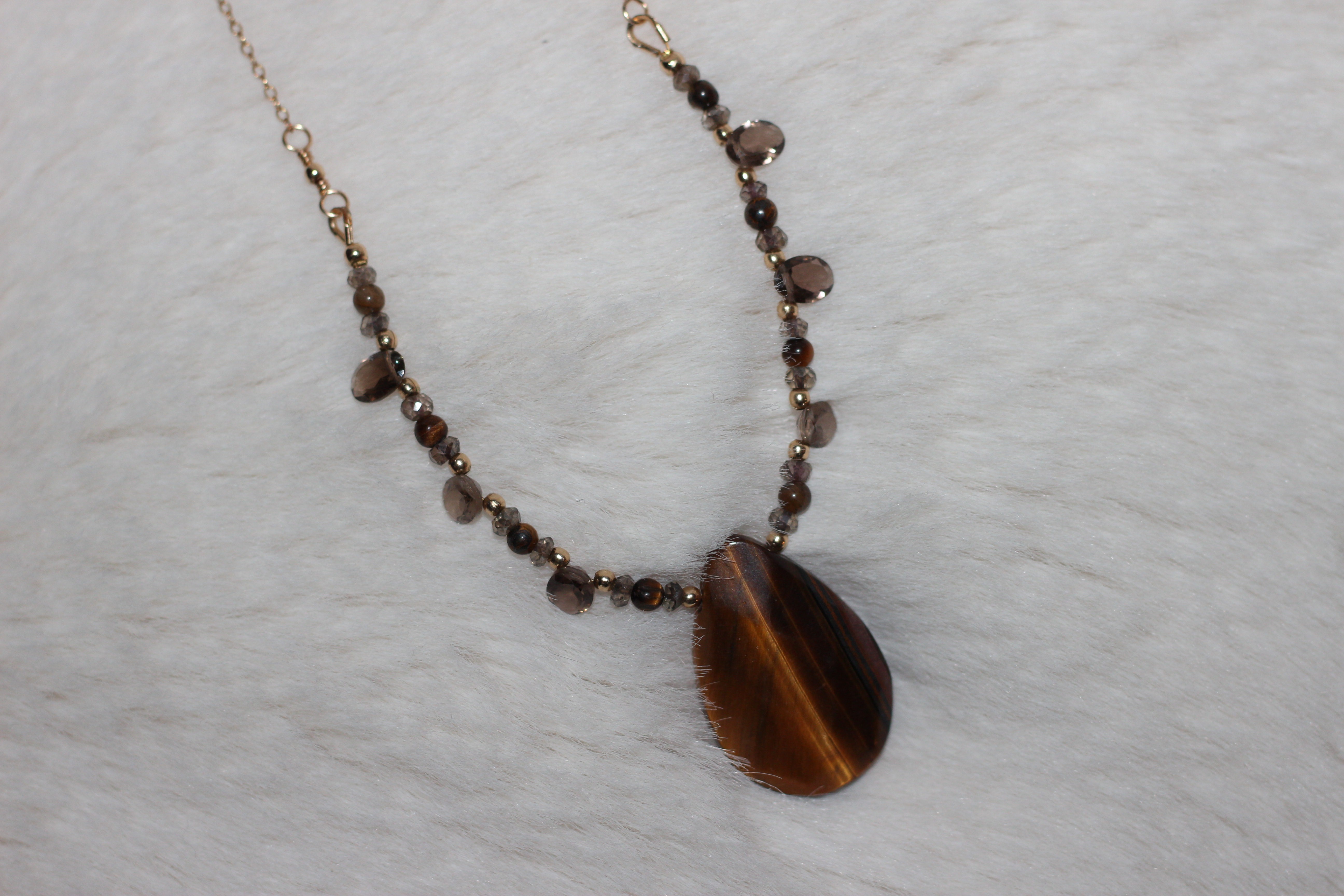 Tigers Eye Smokey Quartz Necklace Gold Filled image 2