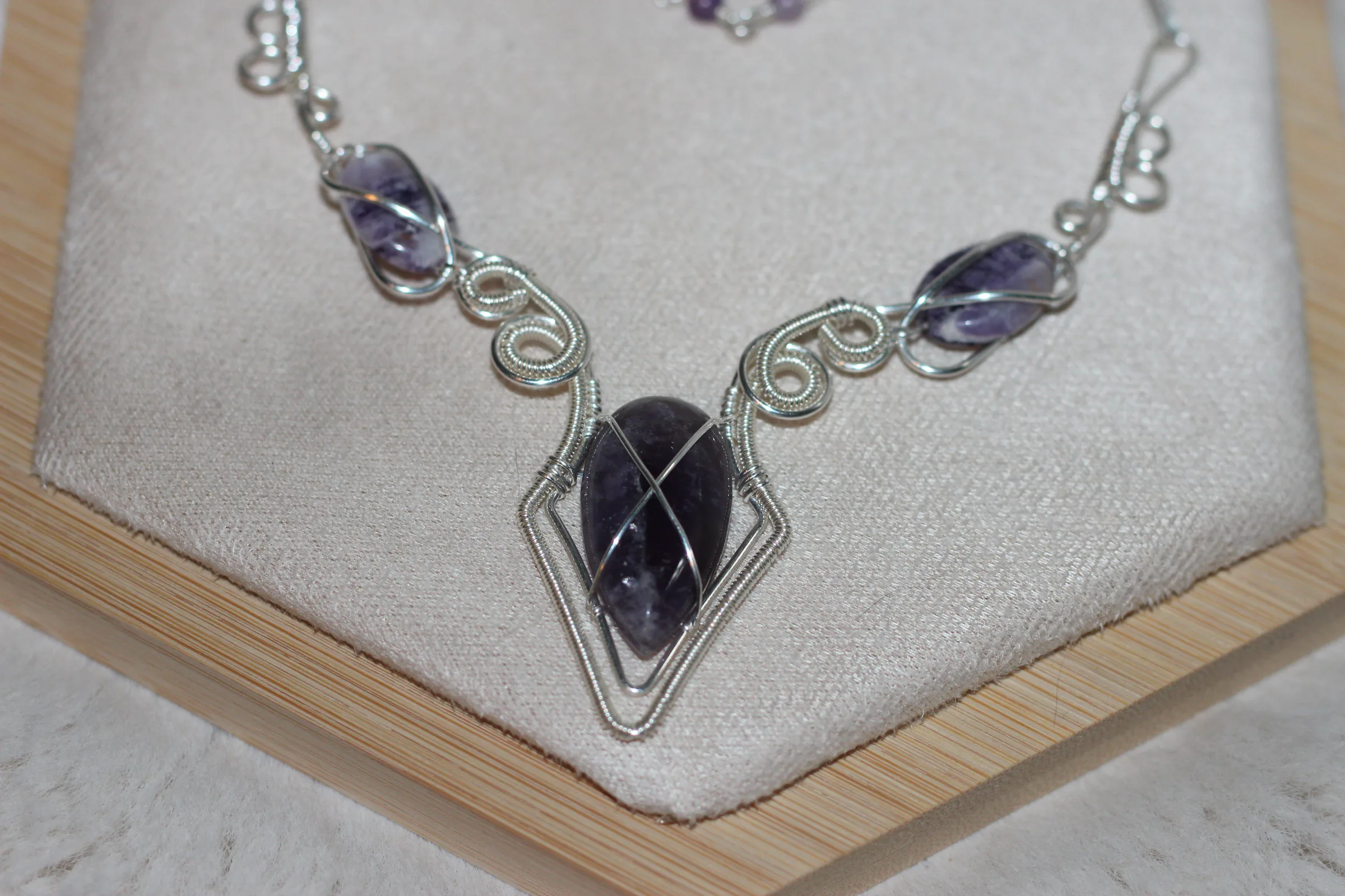 Amethyst Sugalite Fluorite Necklace Silver Filled image 1