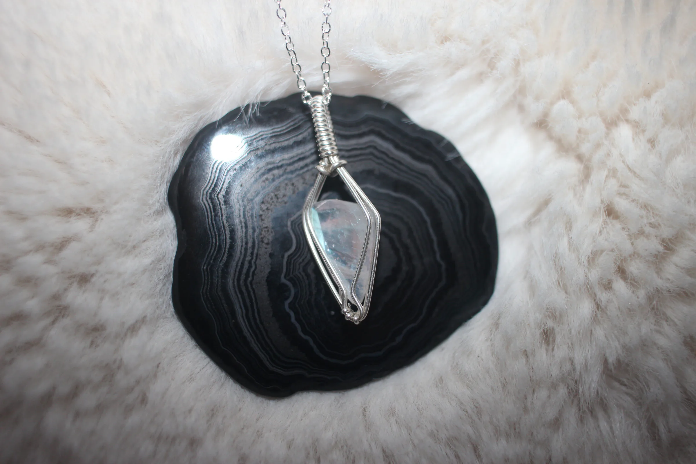 Rainbow Moonstone Necklace Argentium Sterling Silver image 1