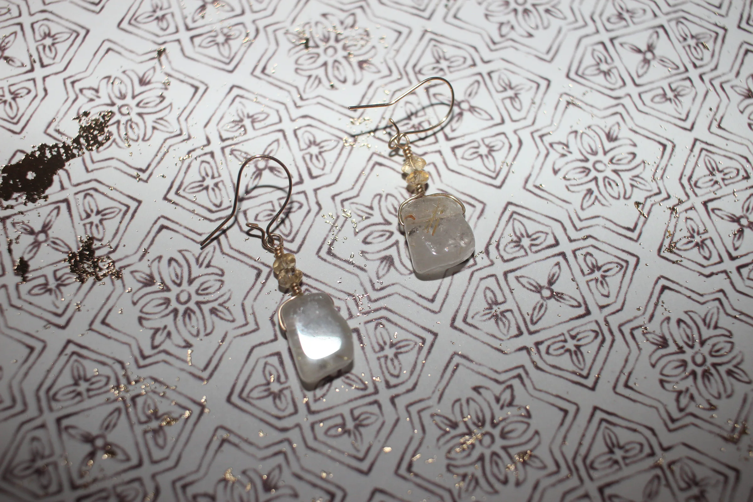 Citrine Rutilated Quartz Earrings Gold Filled image 1