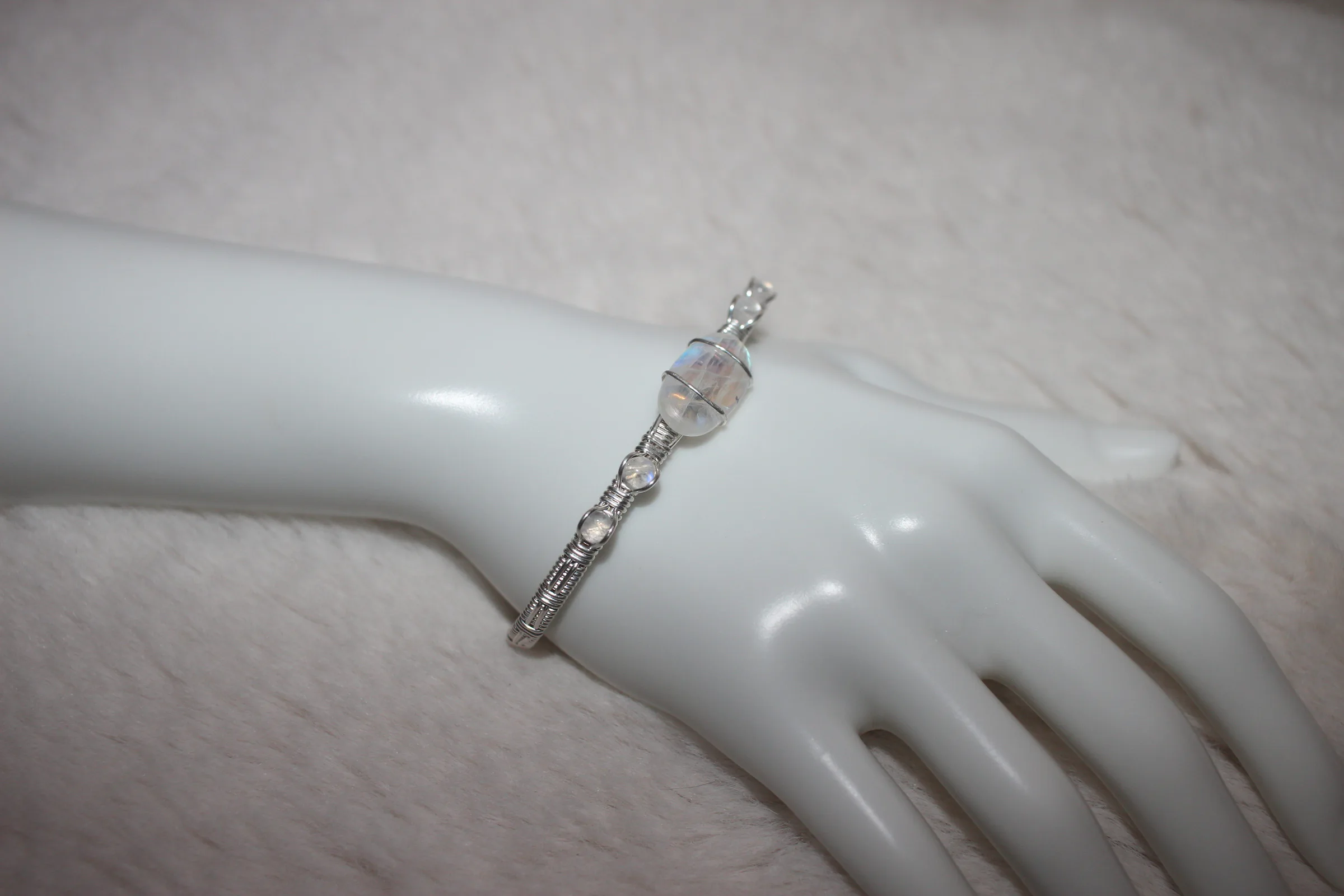 Rainbow Moonstone Bracelet Argentium Sterling Silver image 1