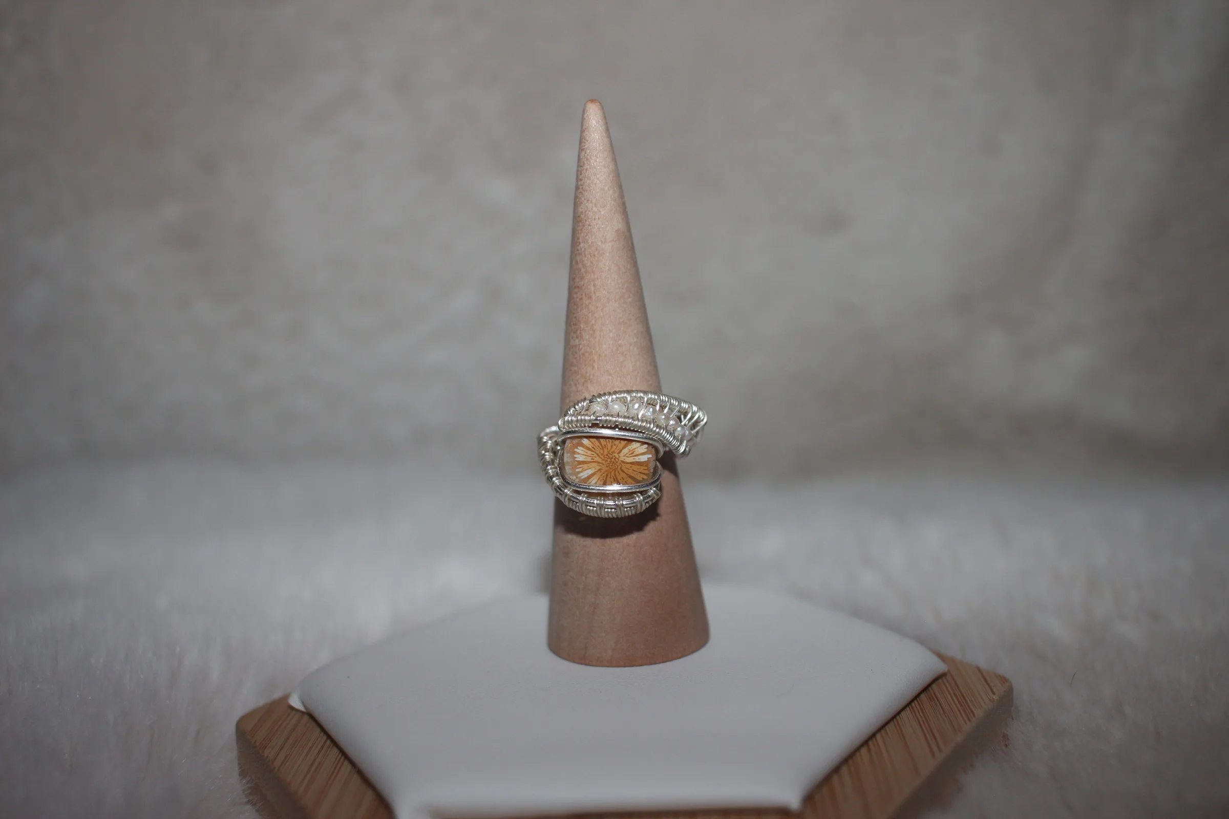 Petrified Coral Ring Silver Filled image 1