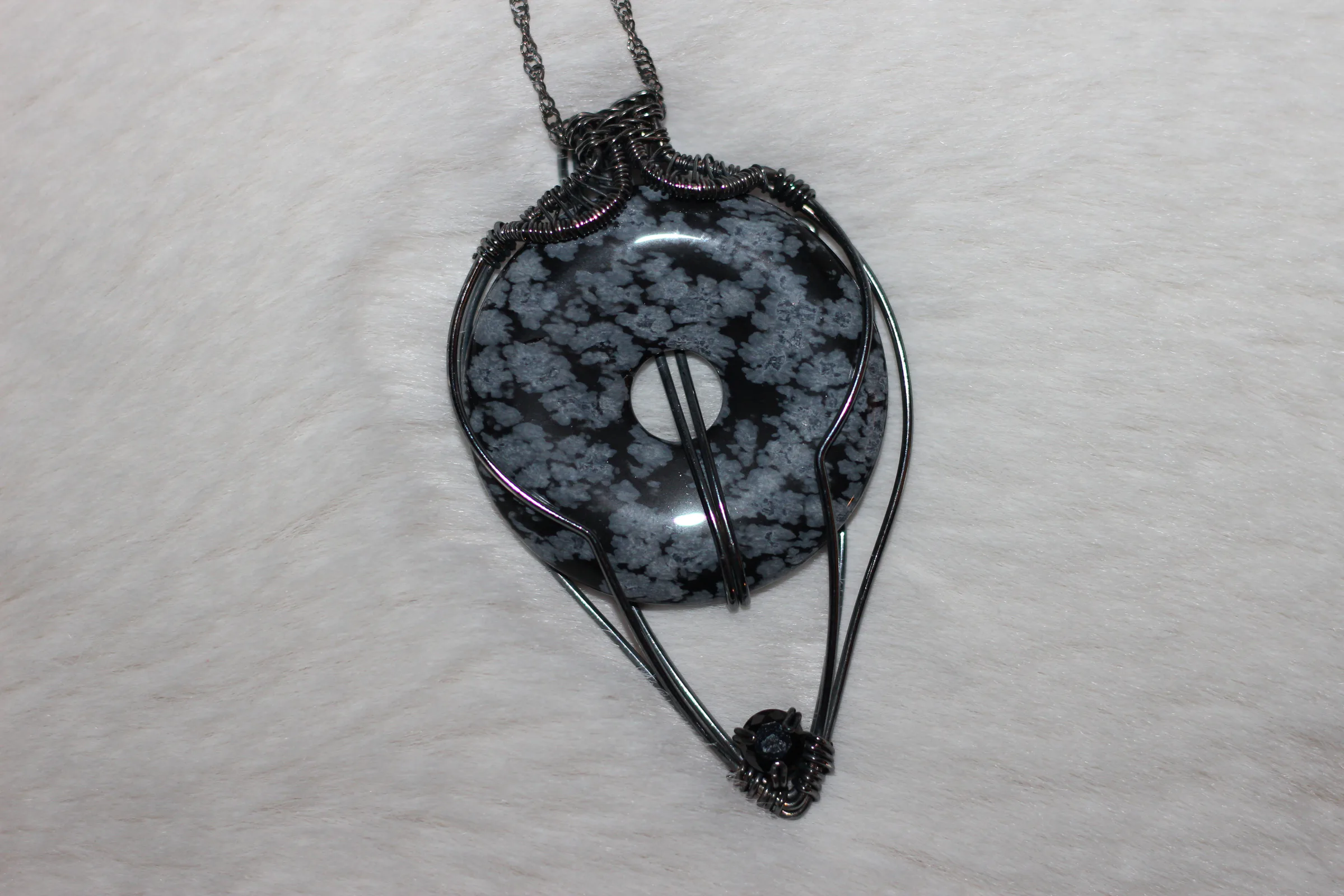 Snowflake Obsidian Necklace Oxidized Silver Filled