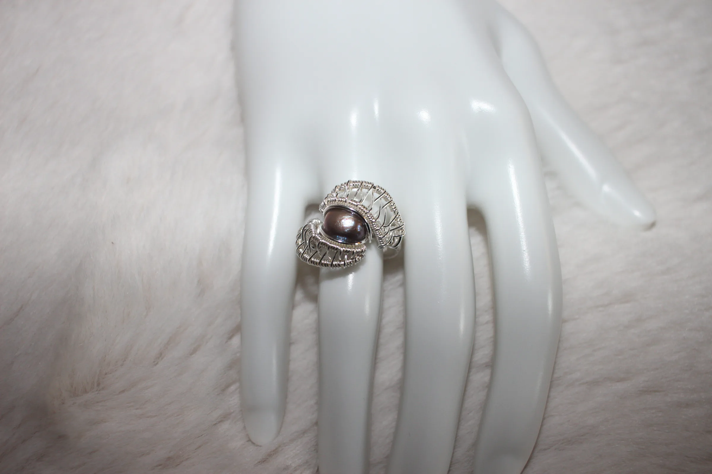 Brown Pearl Ring Silver Filled image 1