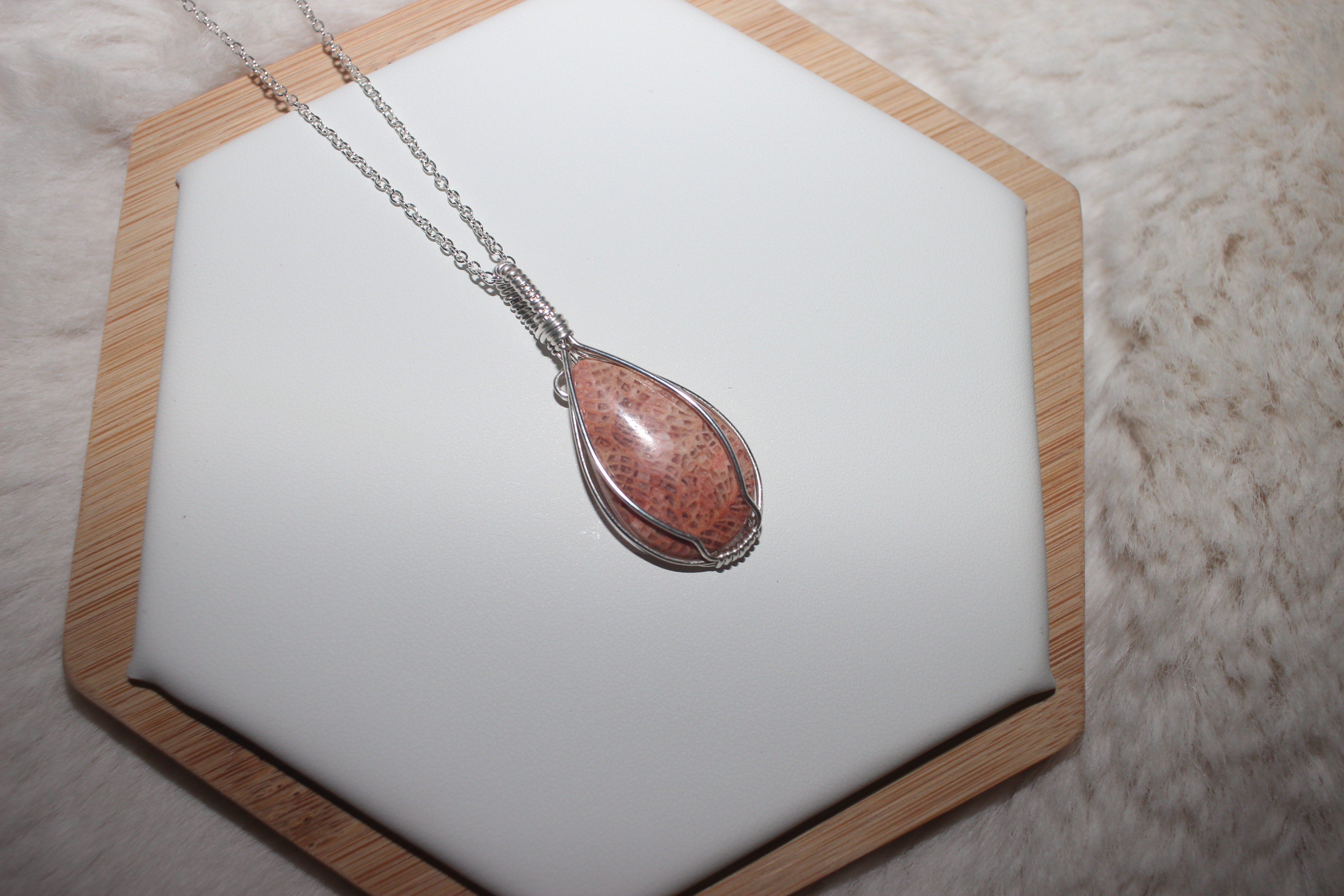 Petrified Coral Necklace Argentium Sterling Silver image 1