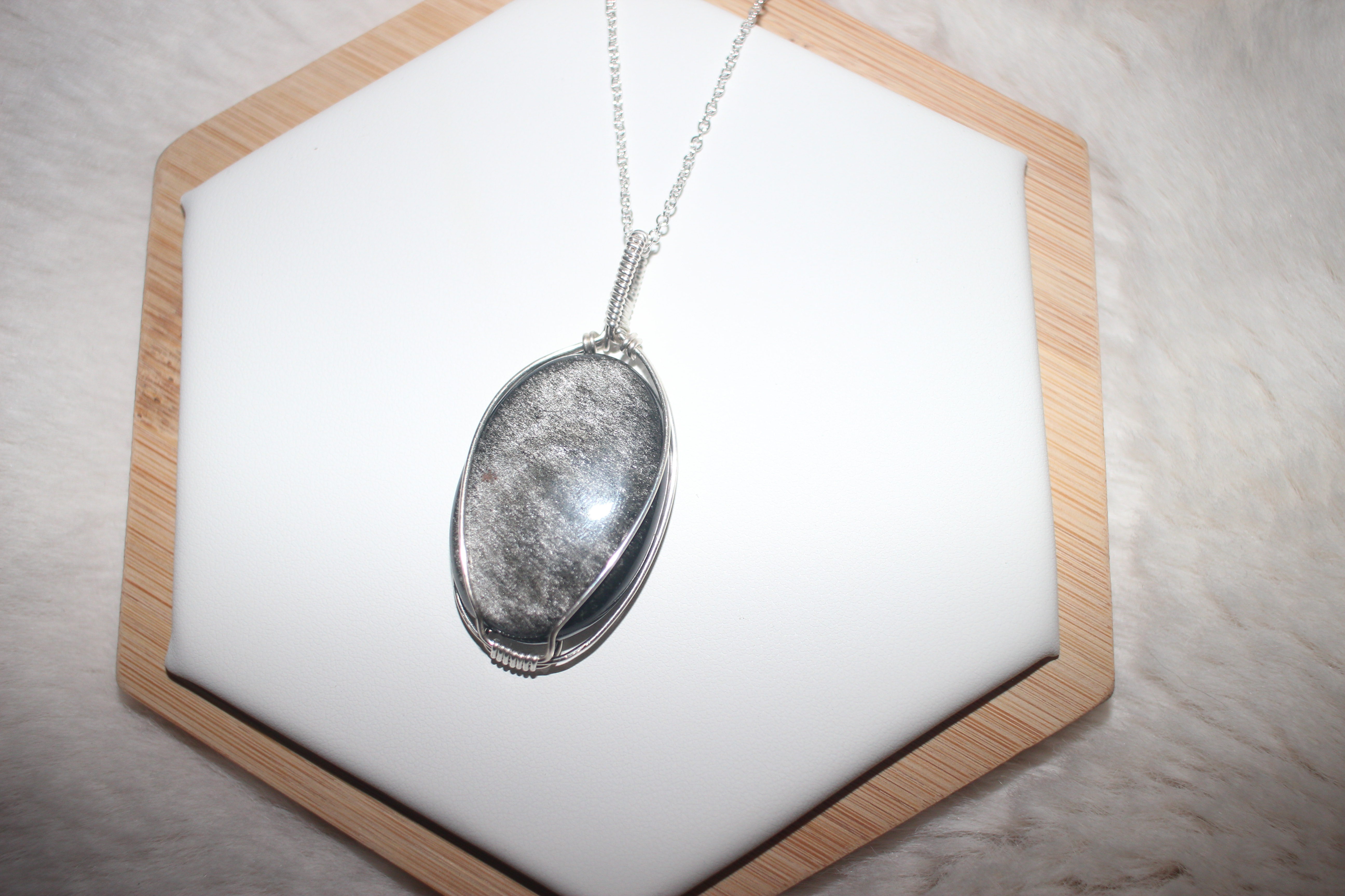 Silver Obsidian Necklace Argentium Sterling Silver image 1