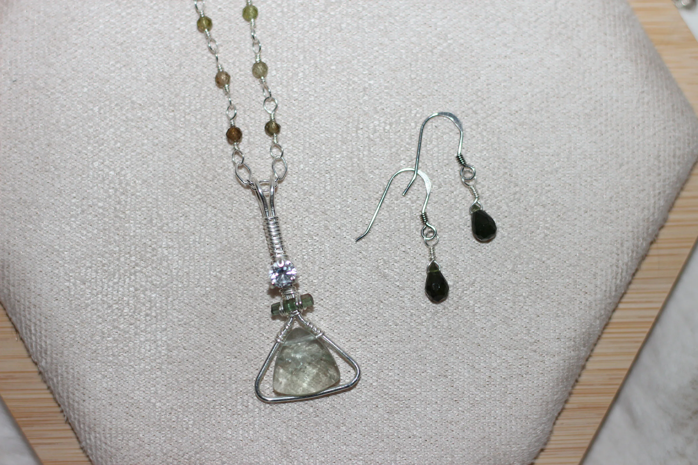 Green Amethyst Tourmaline Necklace Silver Filled image 1