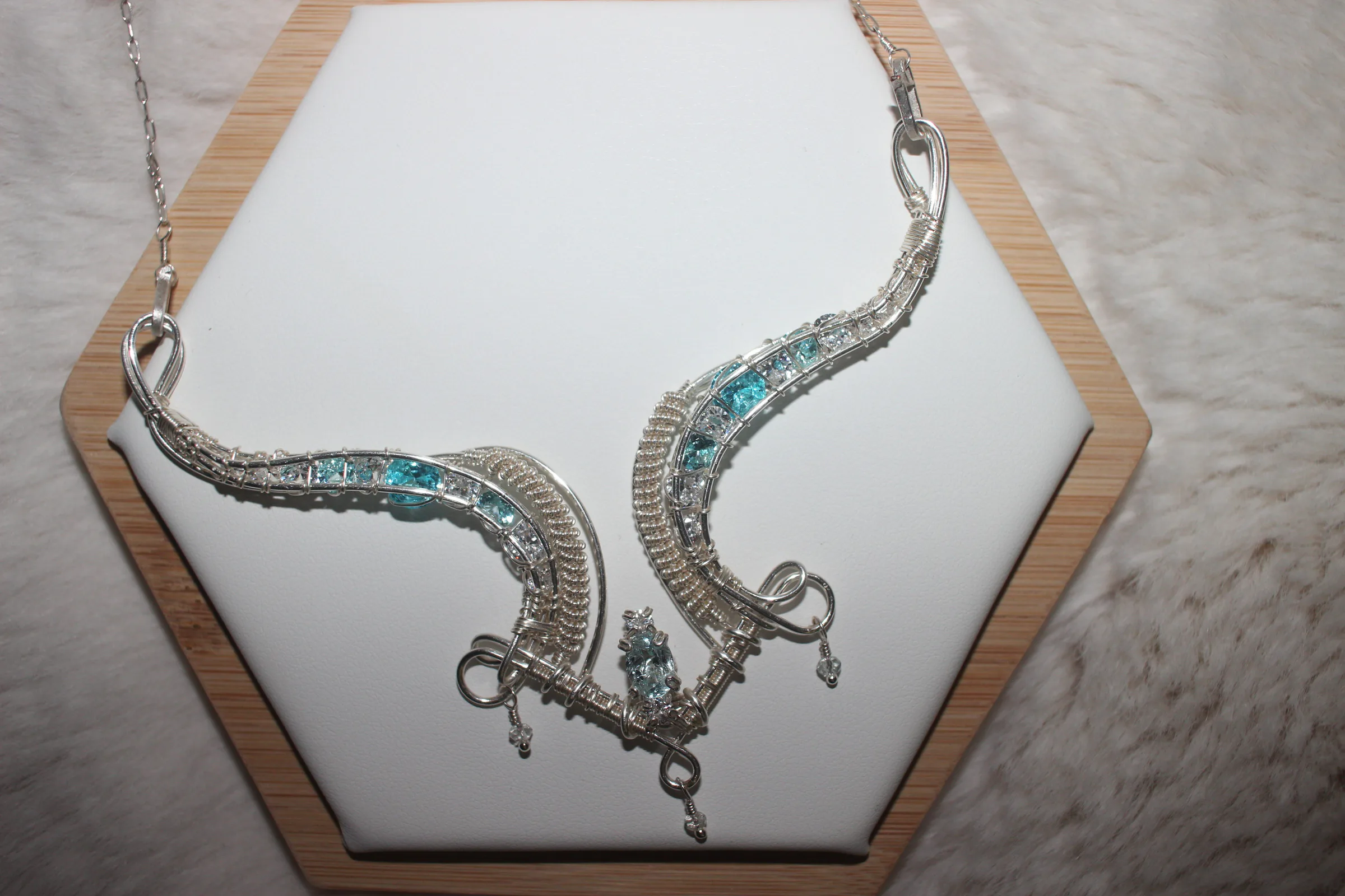 Aquamarine Cubic Zirconia Necklace Silver Filled image 1