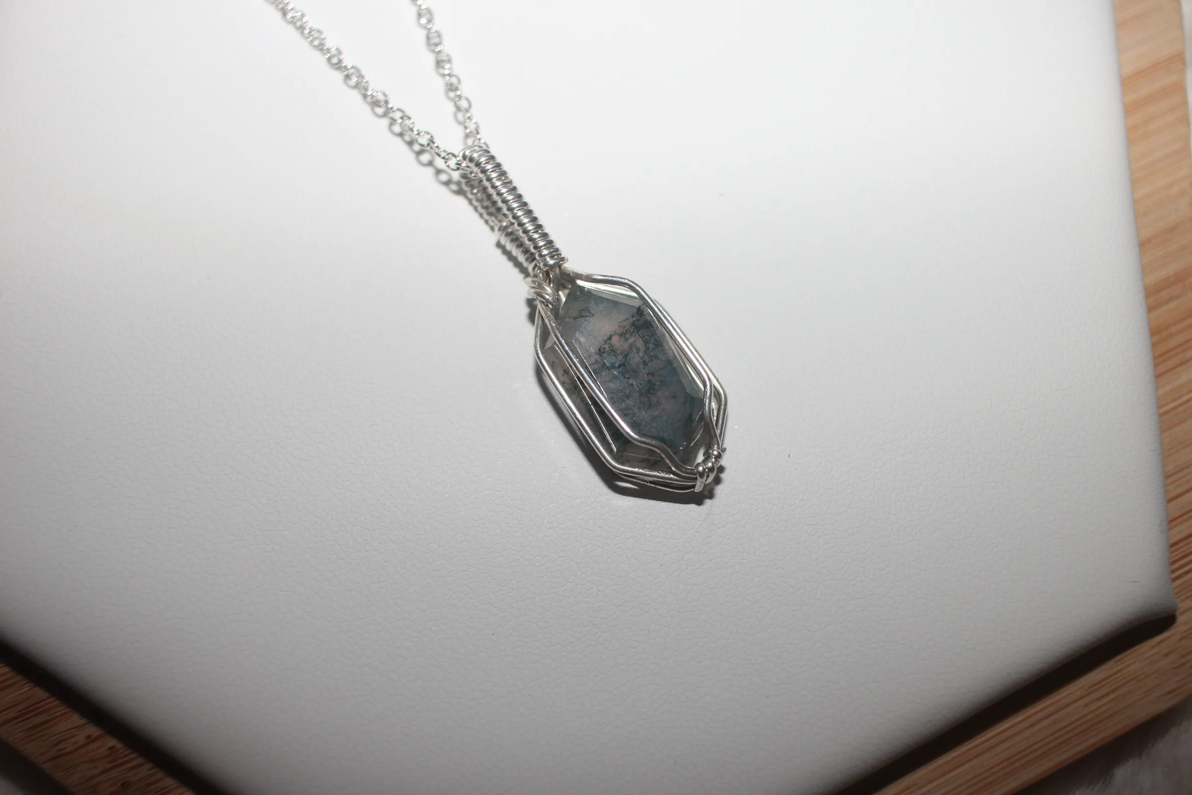 Moss Agate Necklace Argentium Sterling Silver image 1