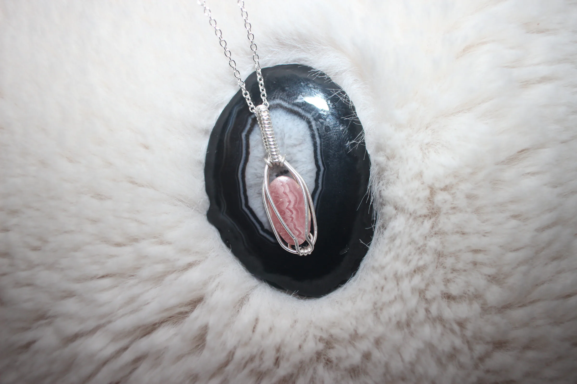 Rhodocrosite Necklace Argentium Sterling Silver image 1