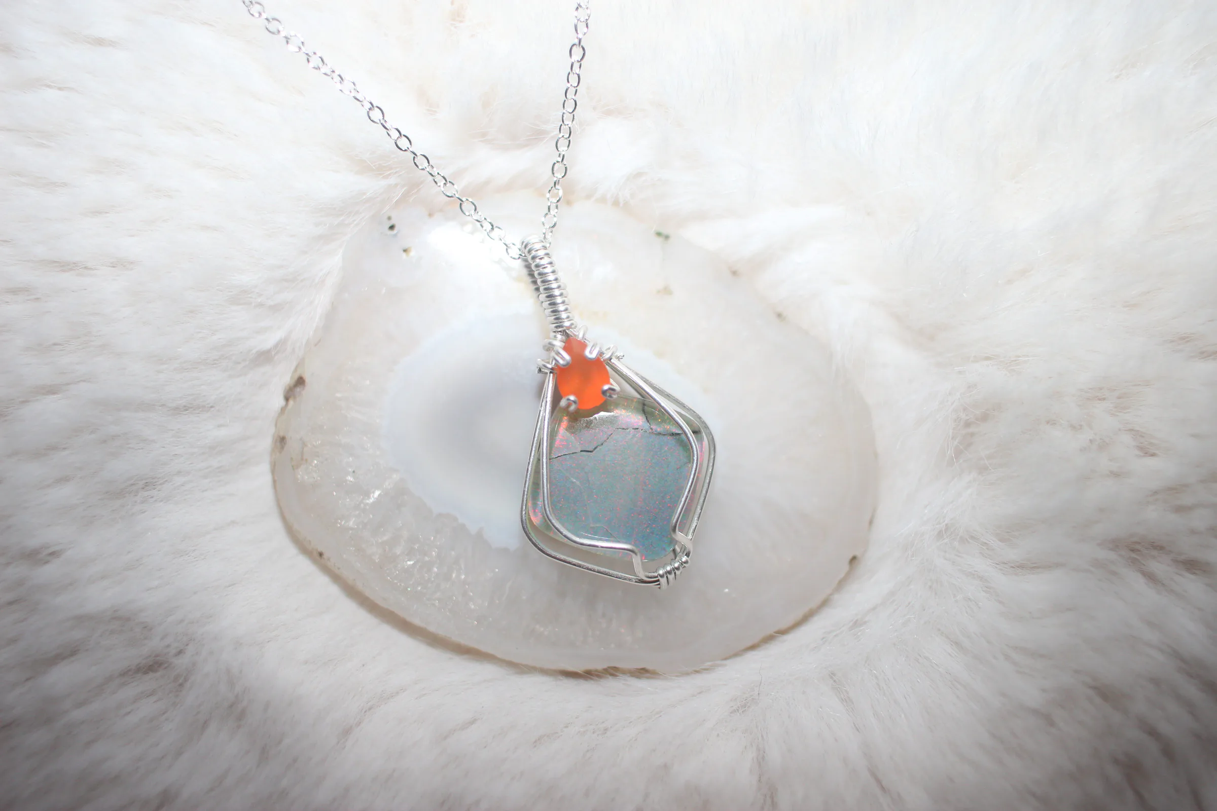 Monarch Opal Carnelian Necklace Argentium Sterling Silver image 1