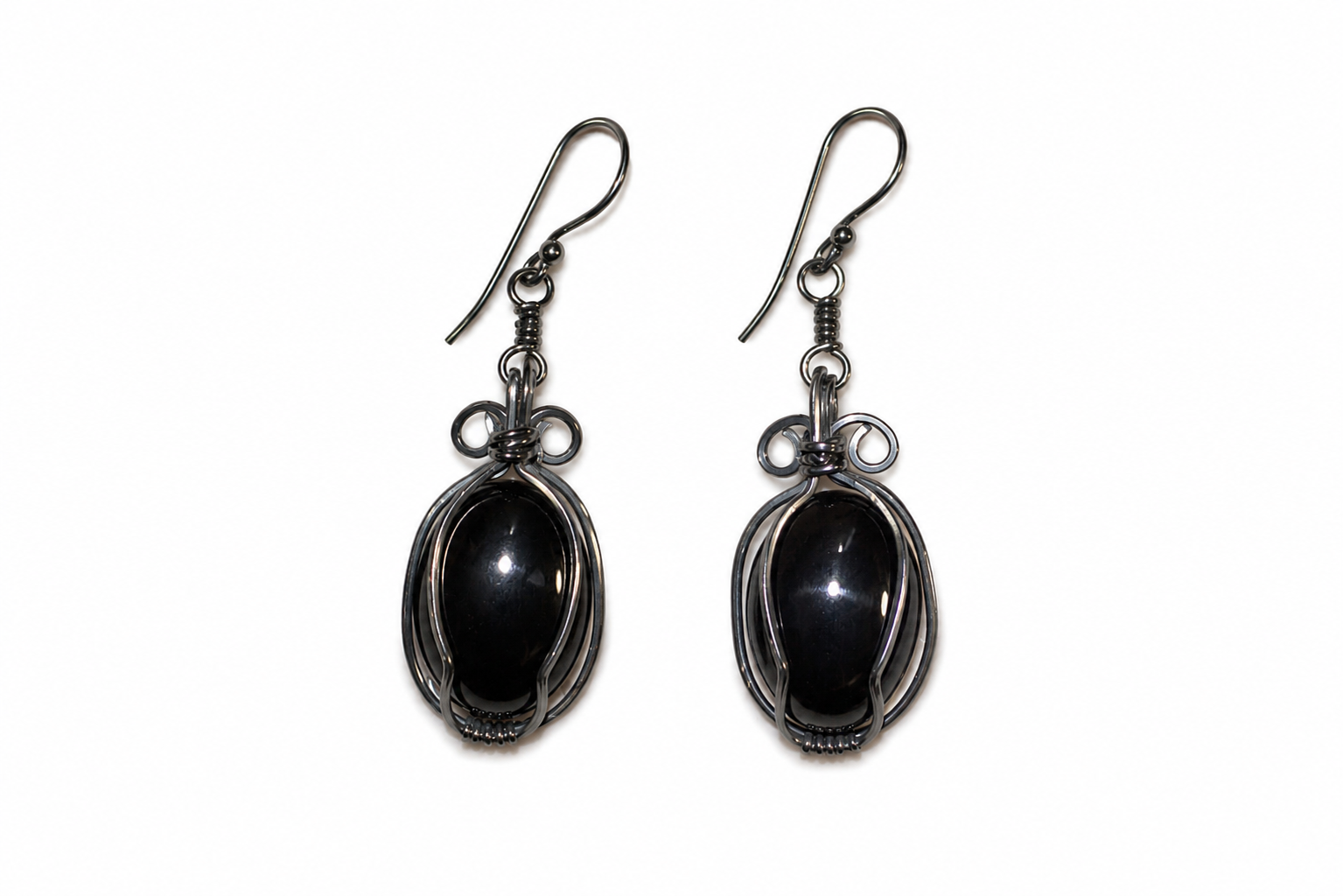 Black Agate Earrings Oxidized Sterling Silver image 1
