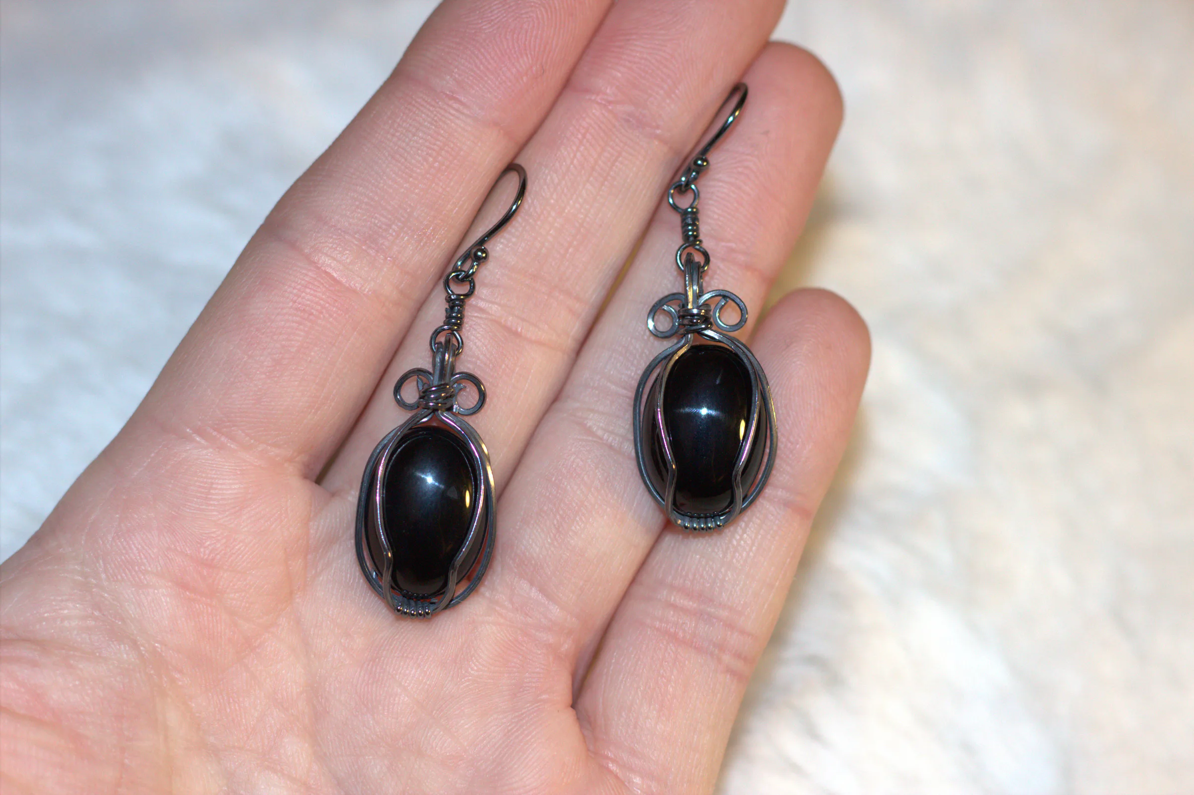Black Agate Earrings Oxidized Sterling Silver image 2