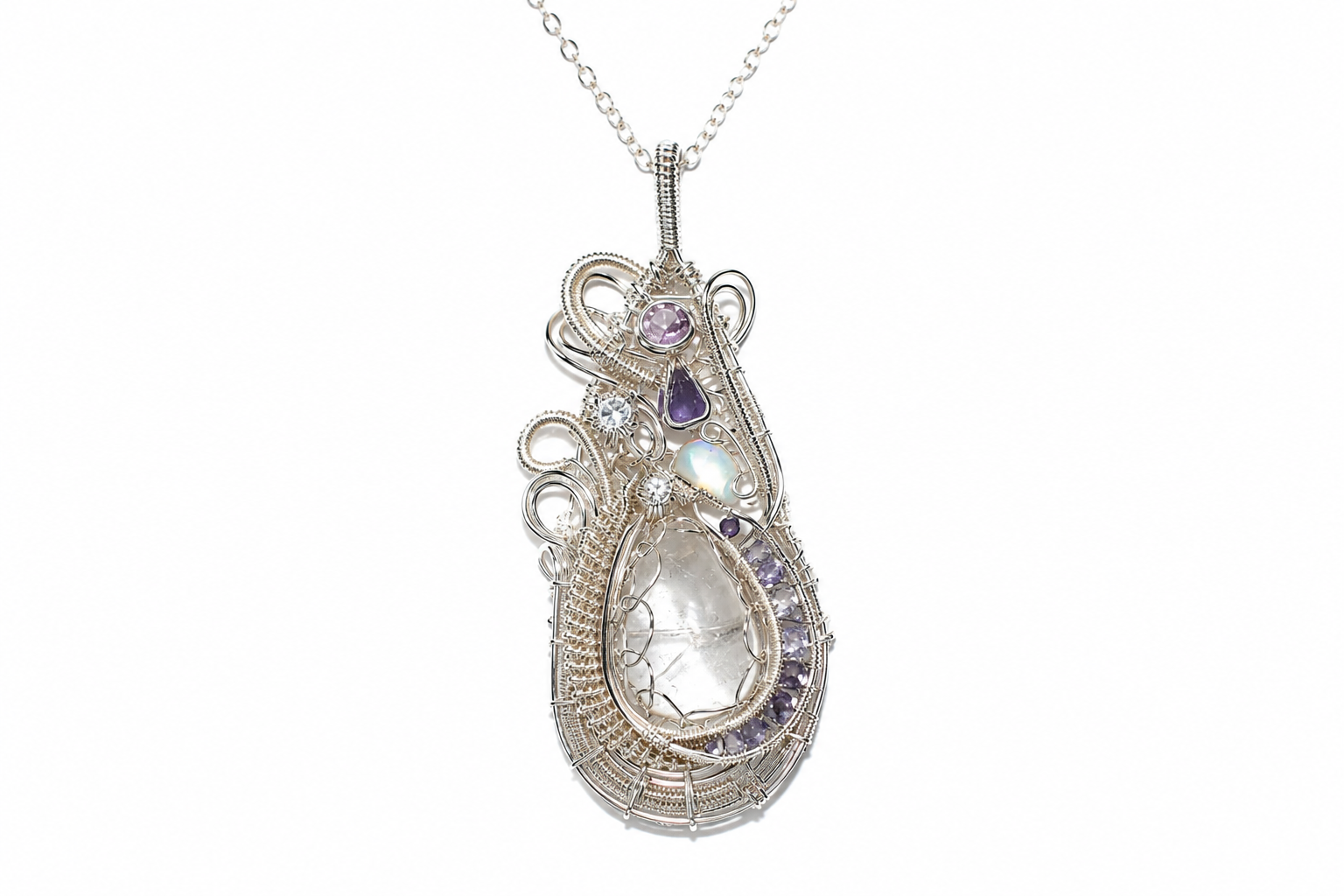 Tanzanite Iolite Clear Quartz Necklace Silver Filled image 1