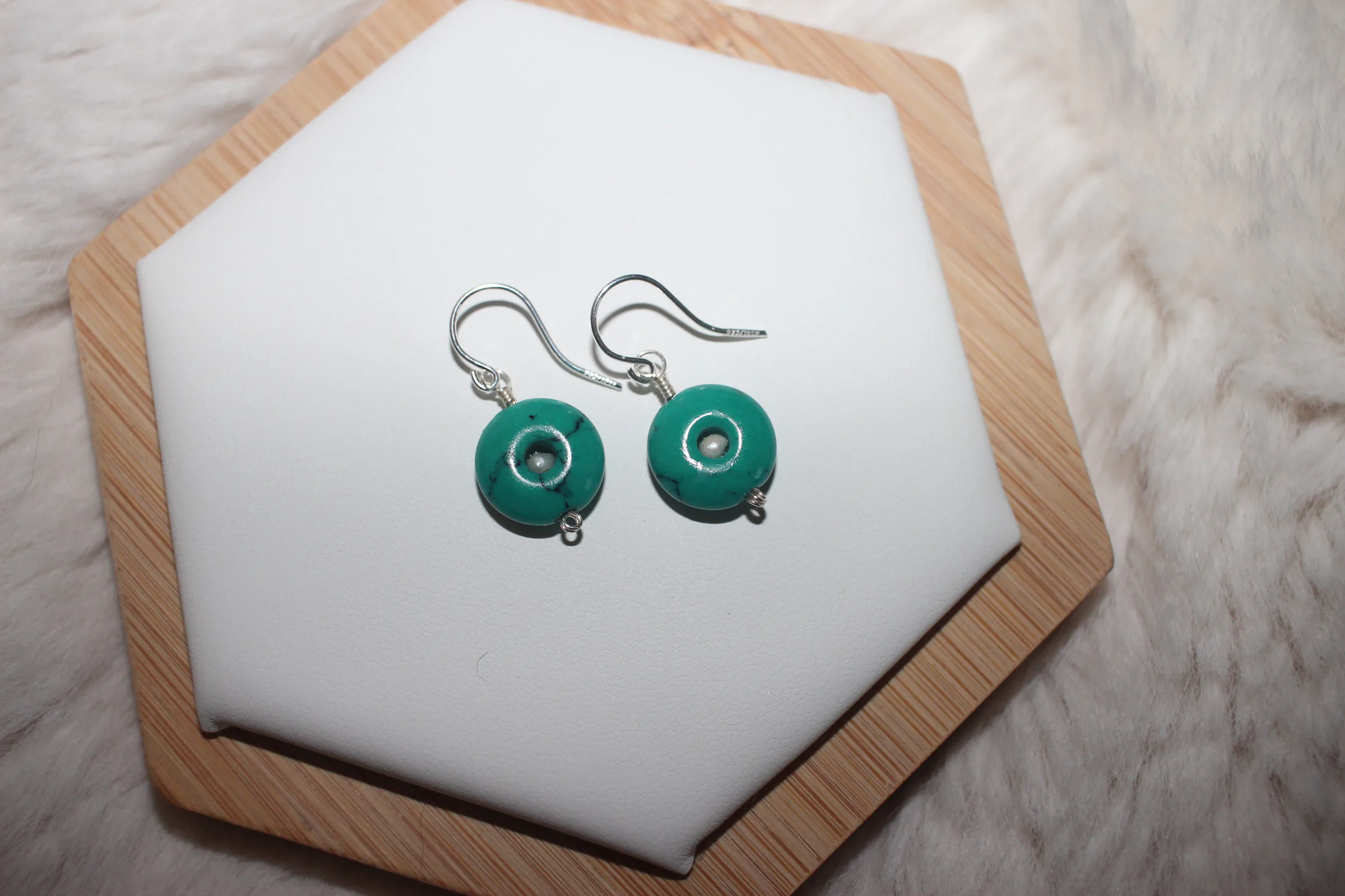 Turquoise Pearl Earrings Silver Filled image 2