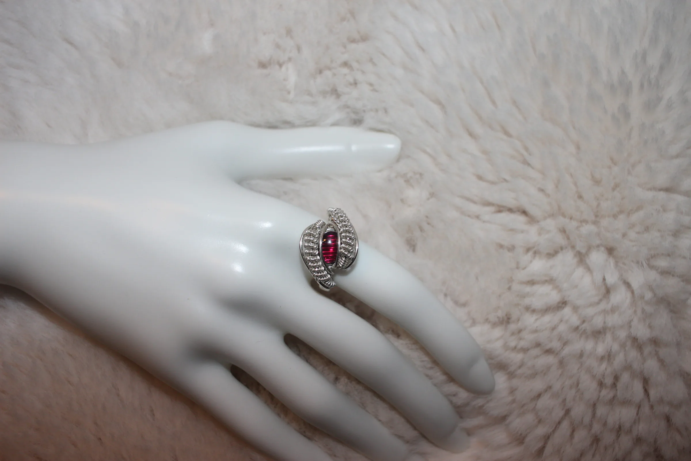 Garnet Ring Argentium Sterling Silver