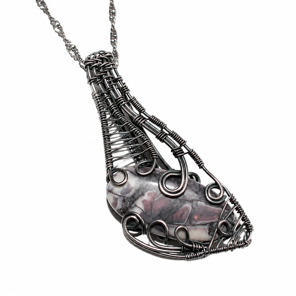 Porcelain Jasper Necklace Oxidized Silver Filled image 1