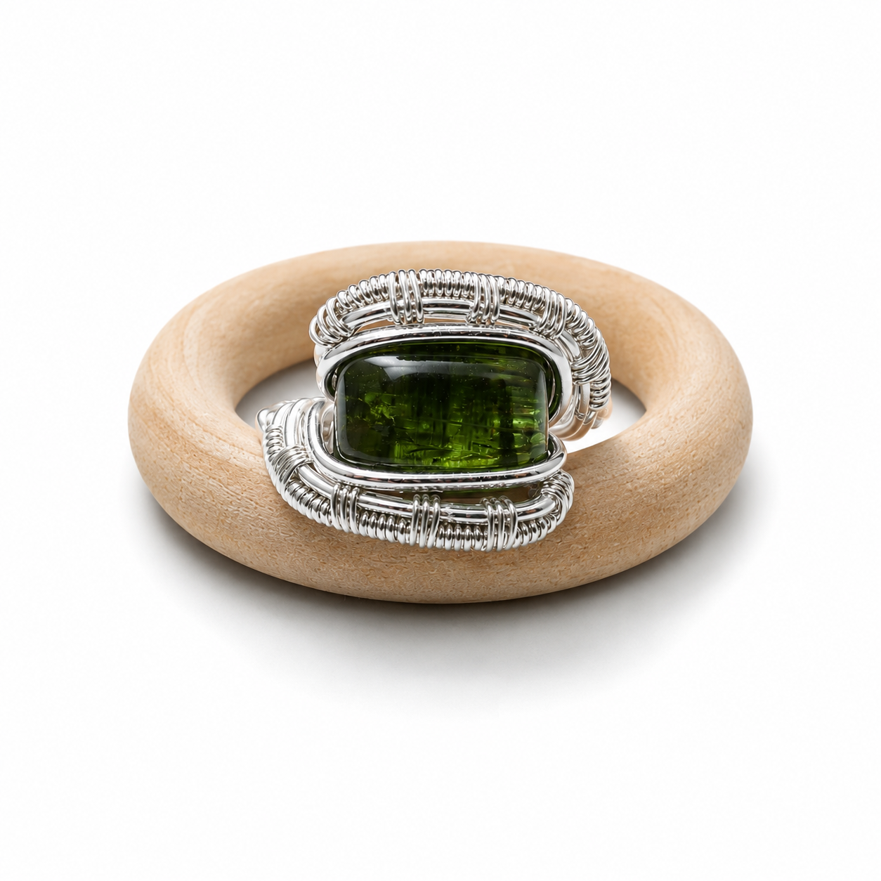 Green Pink Tourmaline Ring Silver Filled image 1