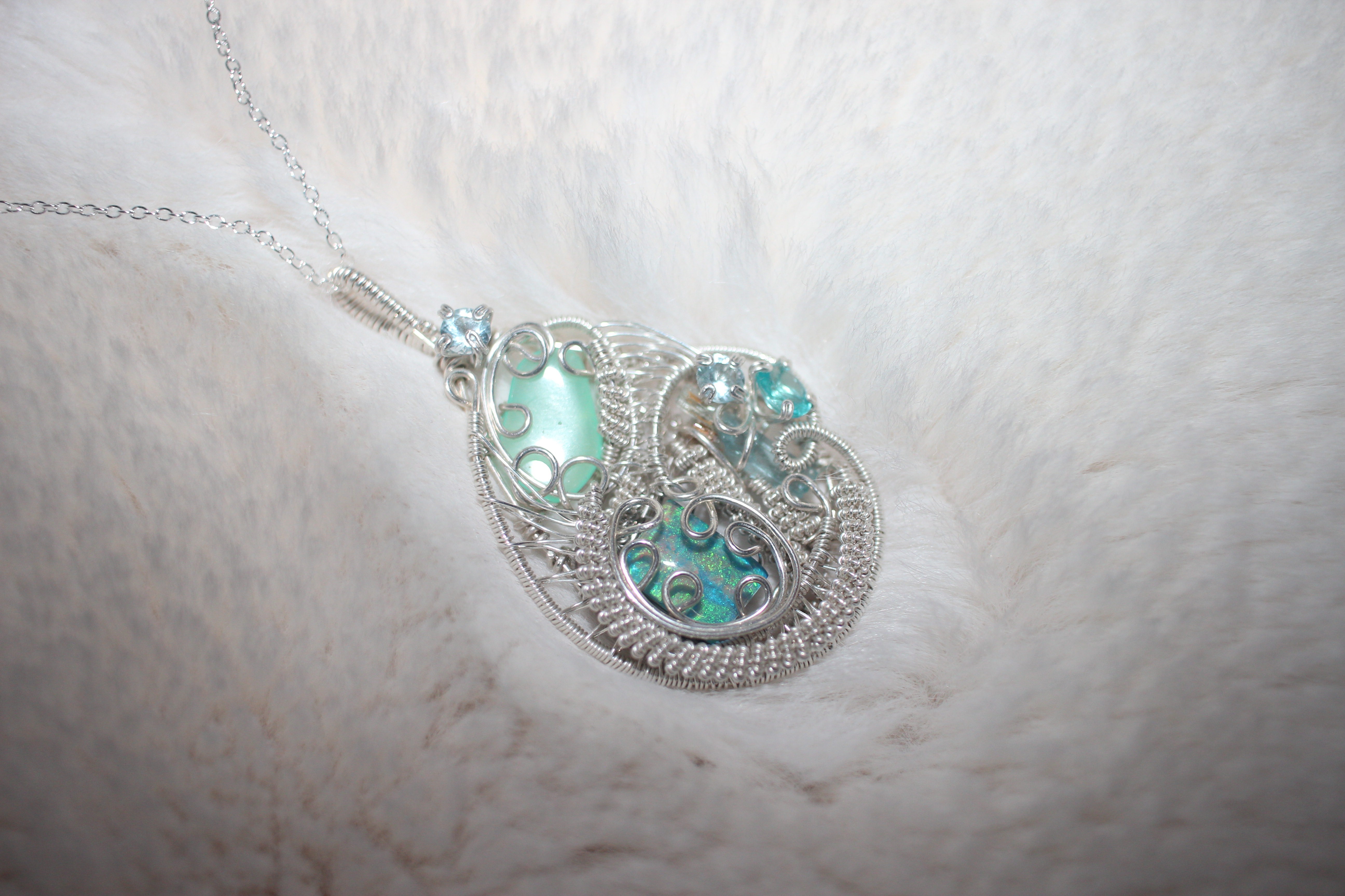 Monarch Opal Aquamarine Apatite Necklace Argentium Sterling Silver