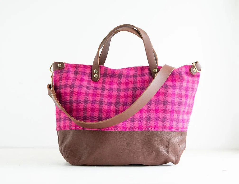 Crossbody Purse in Pink Plaid Wool image 2