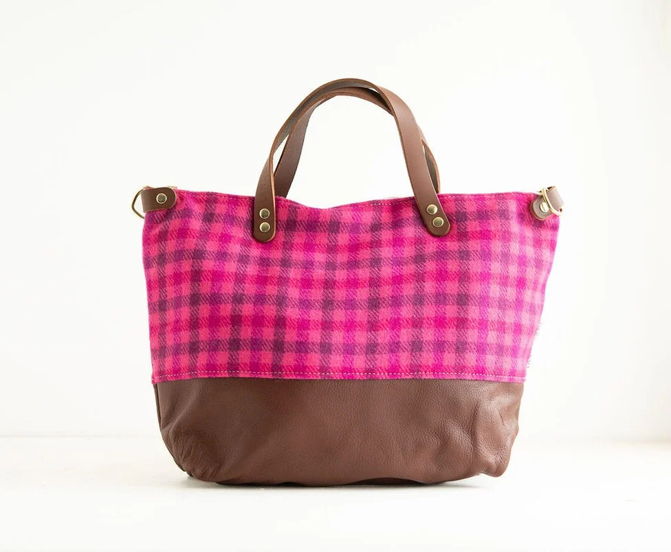 Crossbody Purse in Pink Plaid Wool image 1